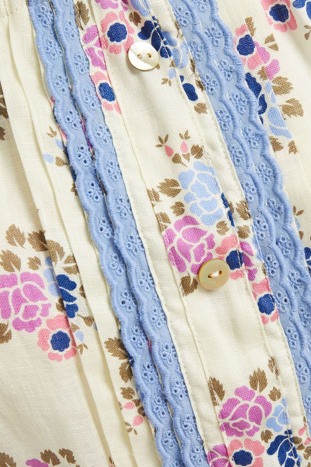 PALOMA BLUE Harley off-the-shoulder cropped floral-print linen top