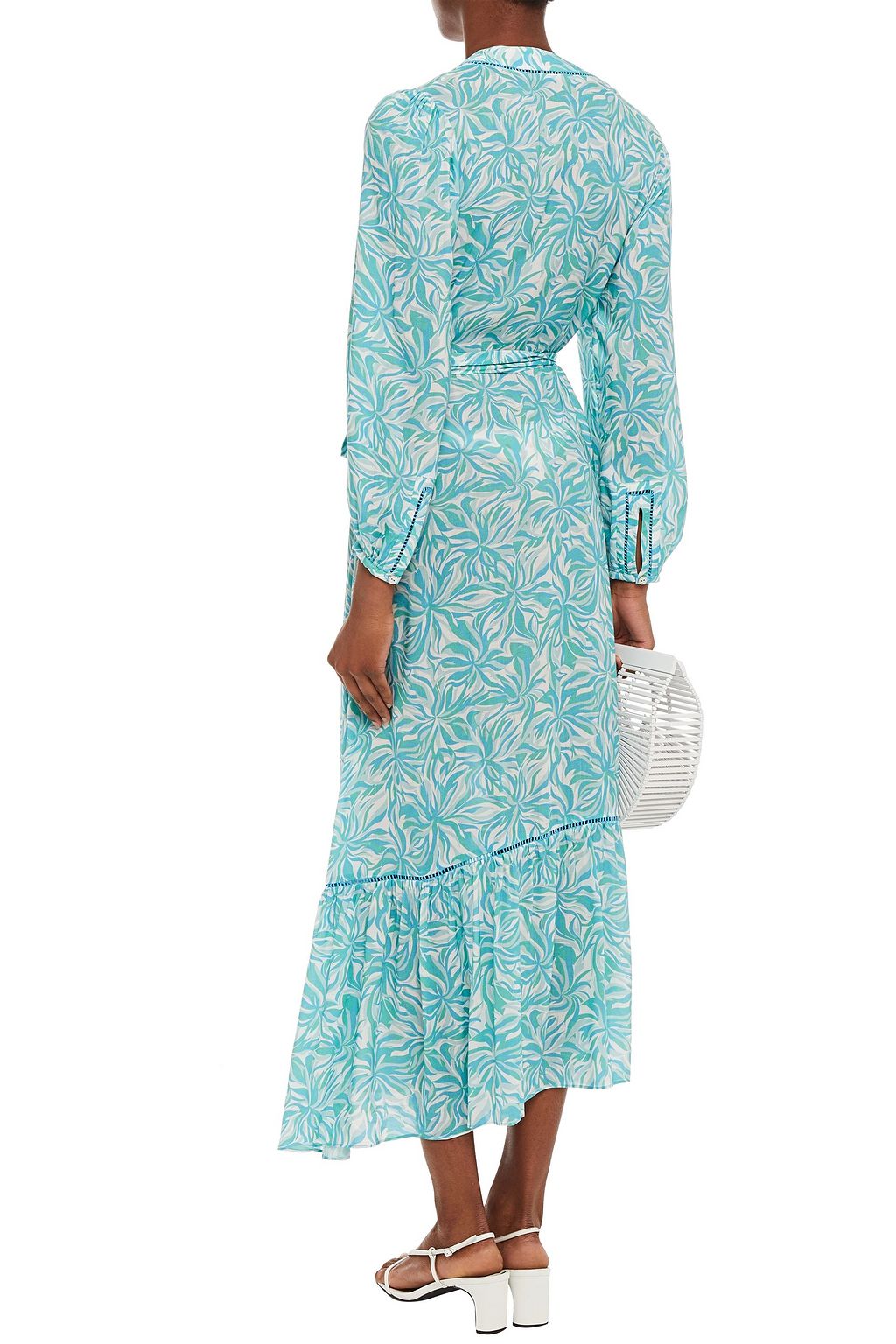 PALOMA BLUE Bowie lattice-trimmed printed woven maxi wrap dress