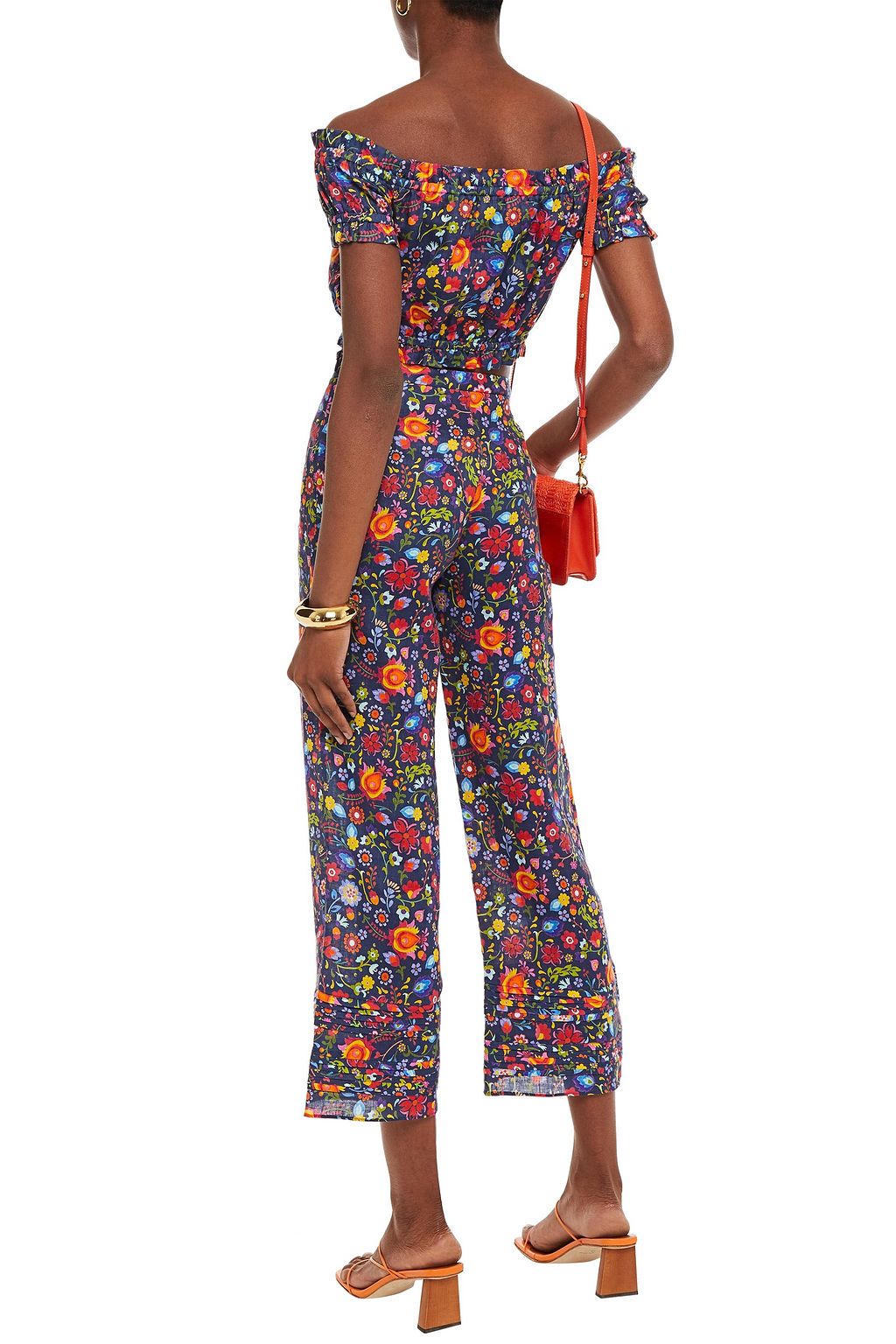 PALOMA BLUE Jade cropped floral-print linen wide-leg pants