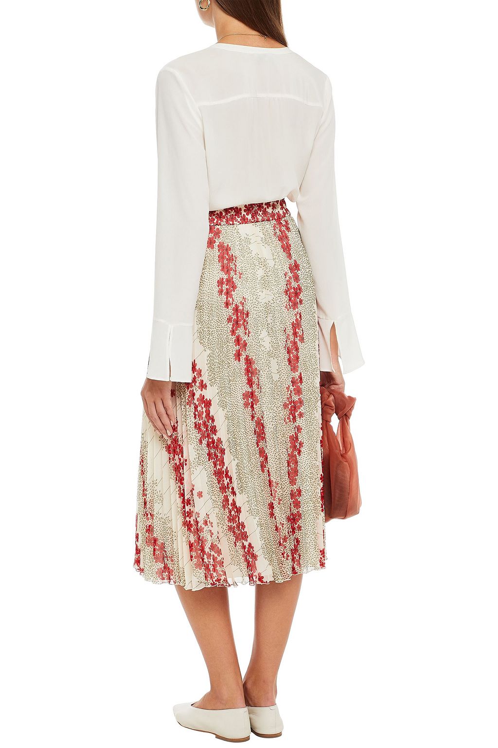 REDVALENTINO Pleated floral-print georgette midi skirt