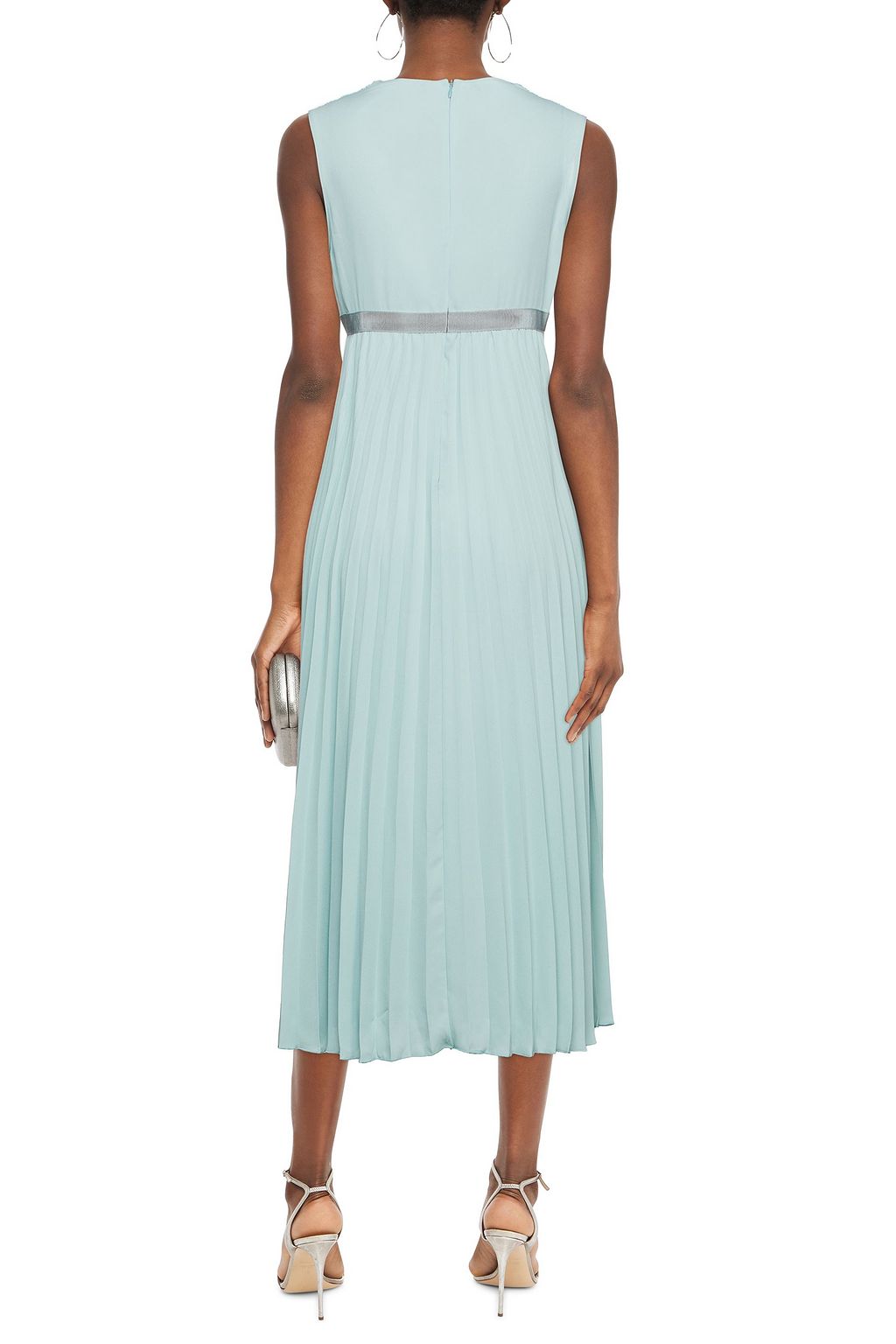 REDVALENTINO Bow-embellished pleated crepe midi dress