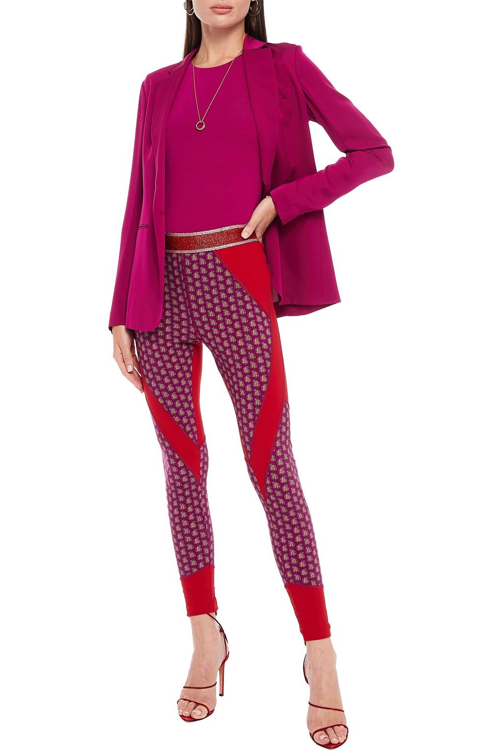 ETRO Metallic-trimmed printed stretch leggings