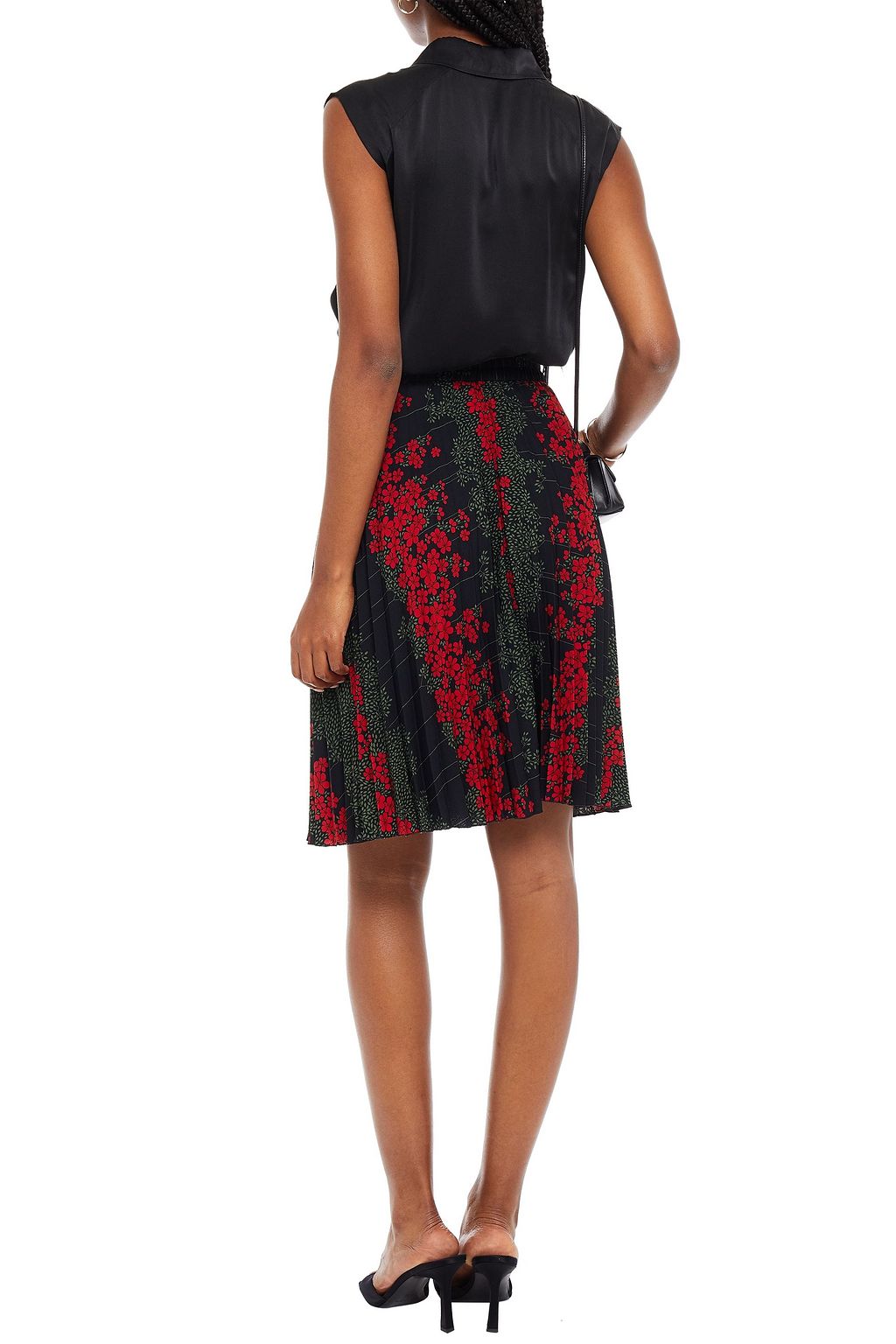 REDVALENTINO Pleated floral-print crepe de chine skirt
