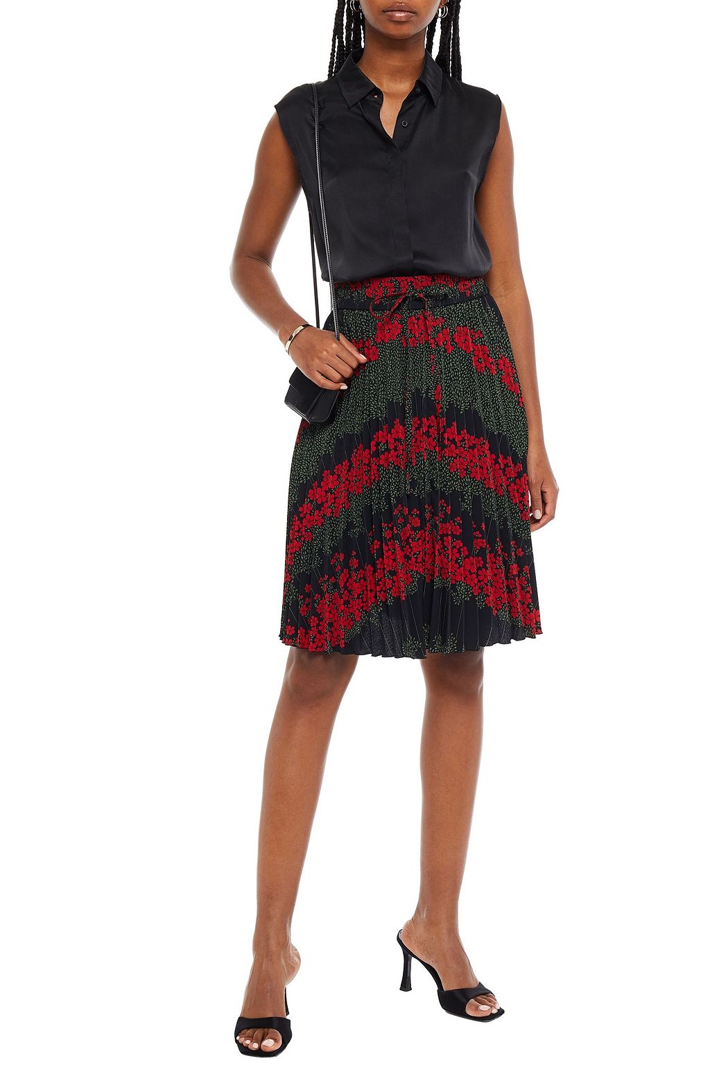 REDVALENTINO Pleated floral-print crepe de chine skirt