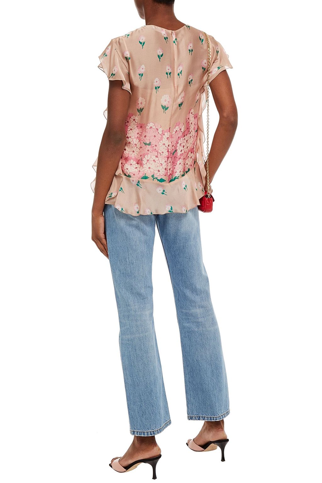 REDVALENTINO Ruffled floral-print silk-chiffon top