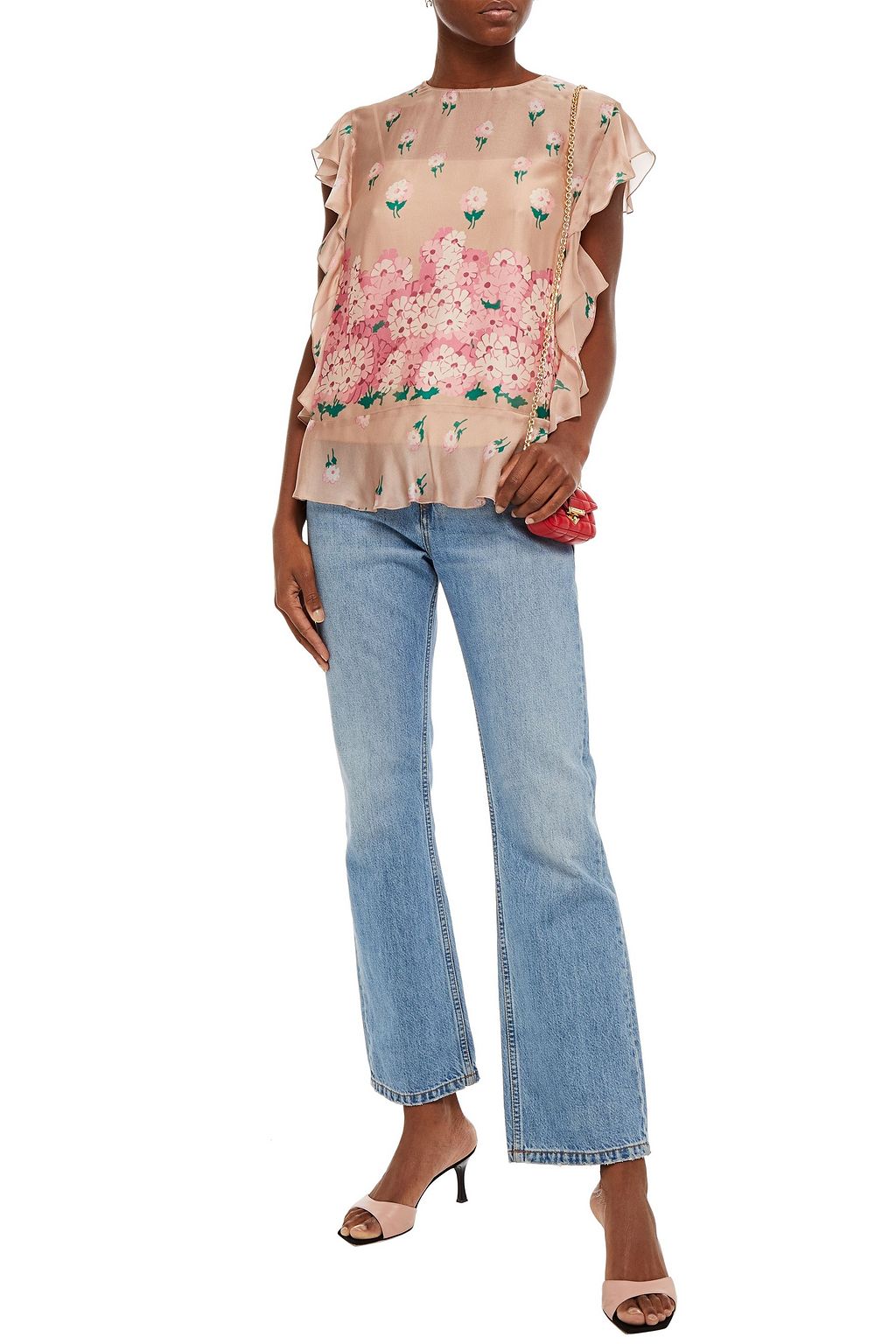 REDVALENTINO Ruffled floral-print silk-chiffon top