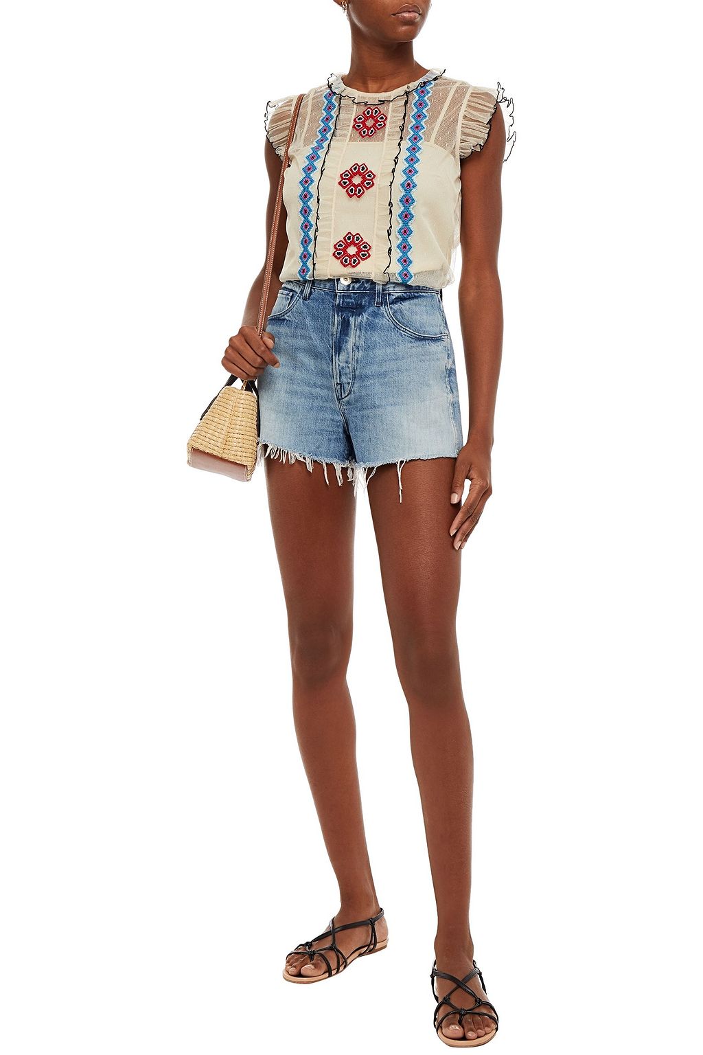 REDVALENTINO Embroidered ruffled point d'esprit top