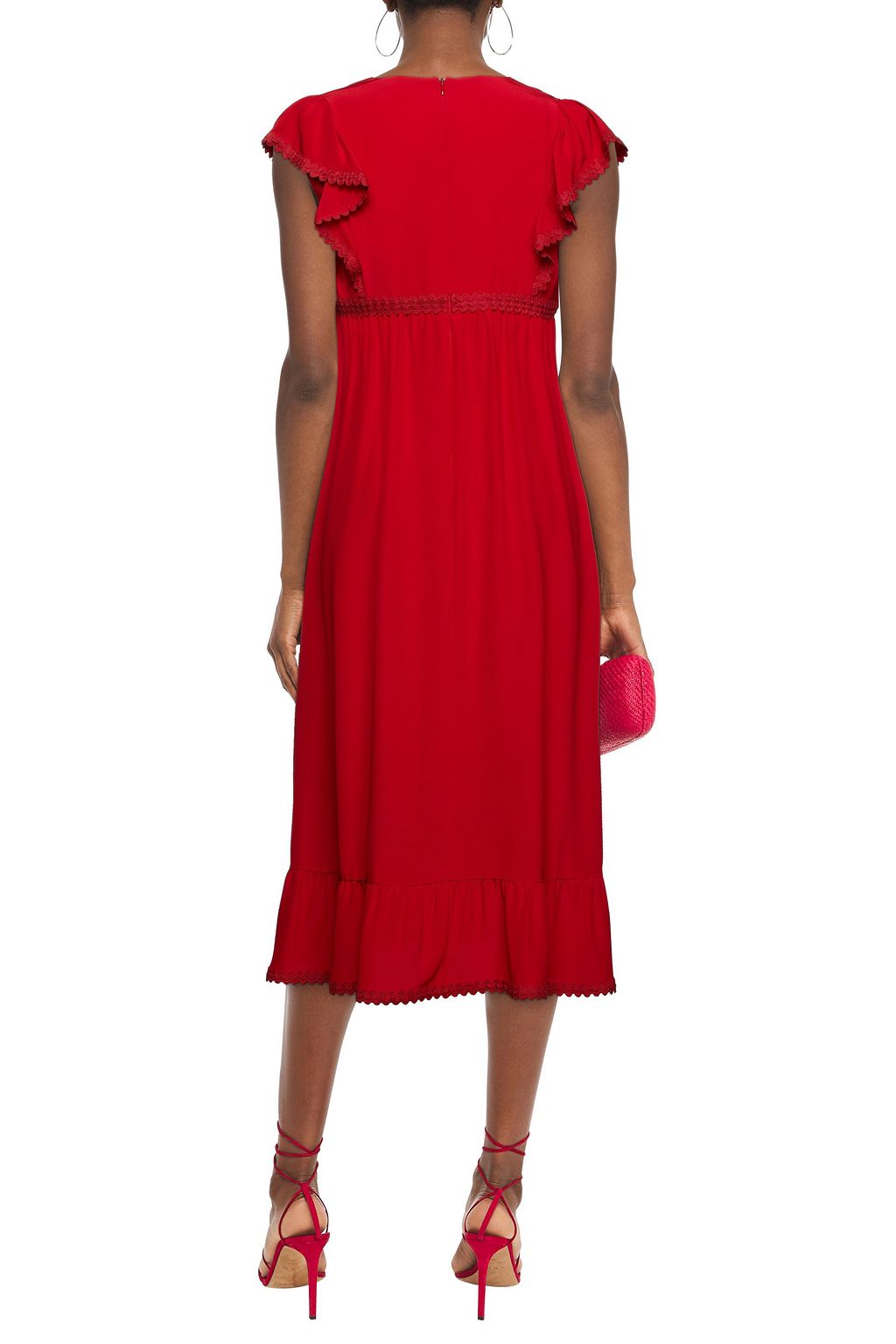REDVALENTINO Ruffle-trimmed gathered silk crepe de chine midi dress