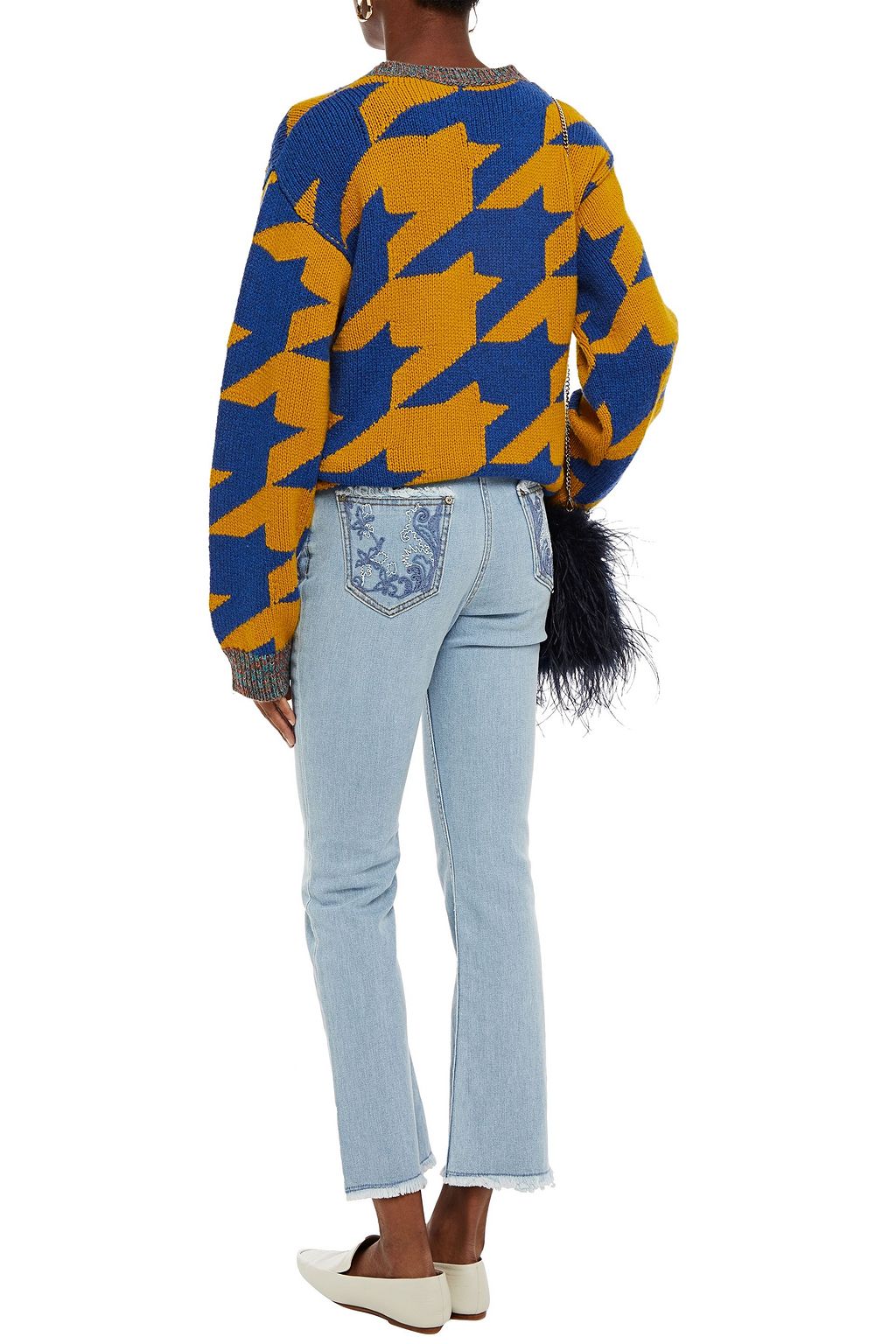 ETRO Embroidered frayed high-rise bootcut jeans