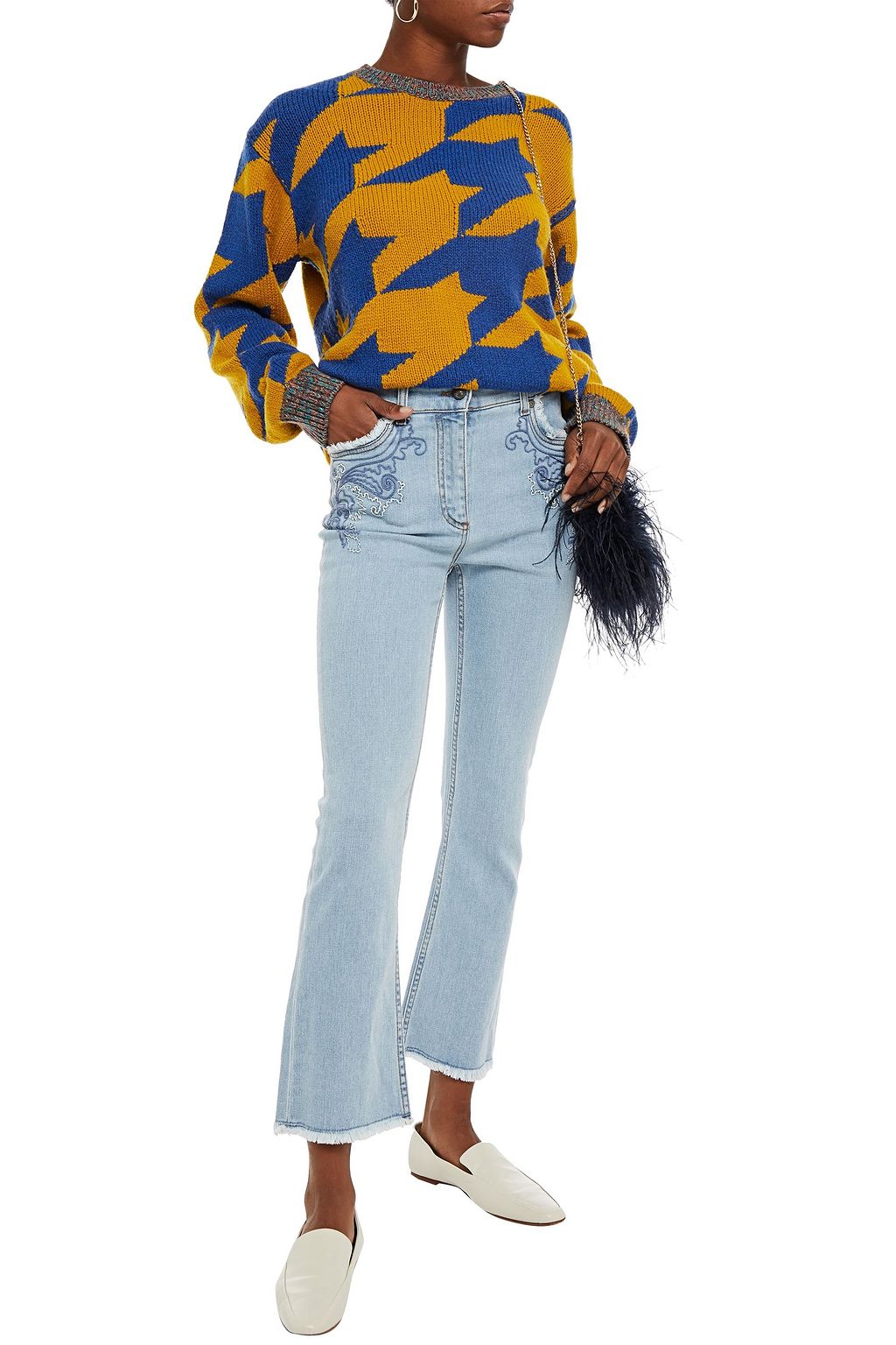ETRO Embroidered frayed high-rise bootcut jeans