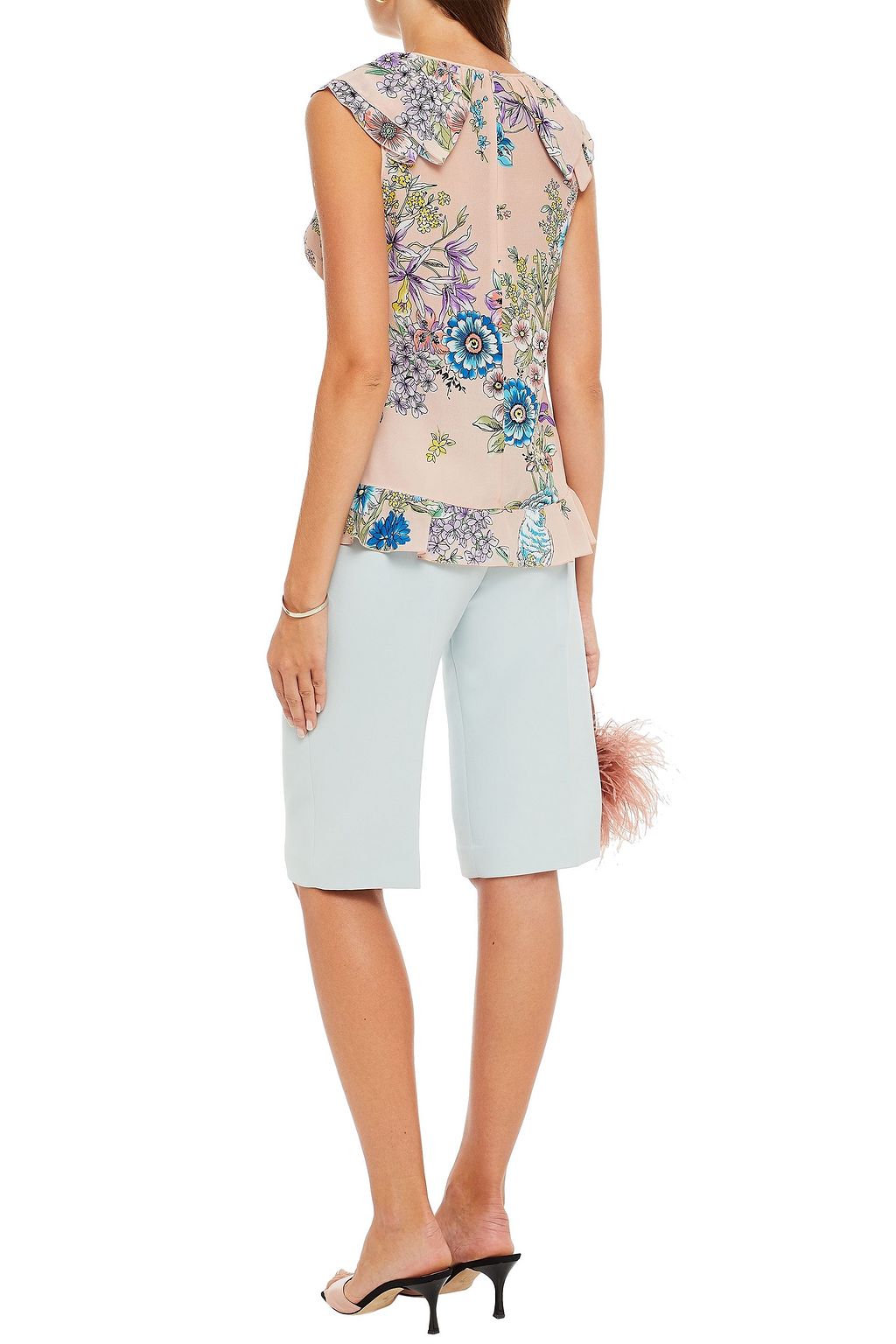 REDVALENTINO Ruffled floral-print silk crepe de chine top