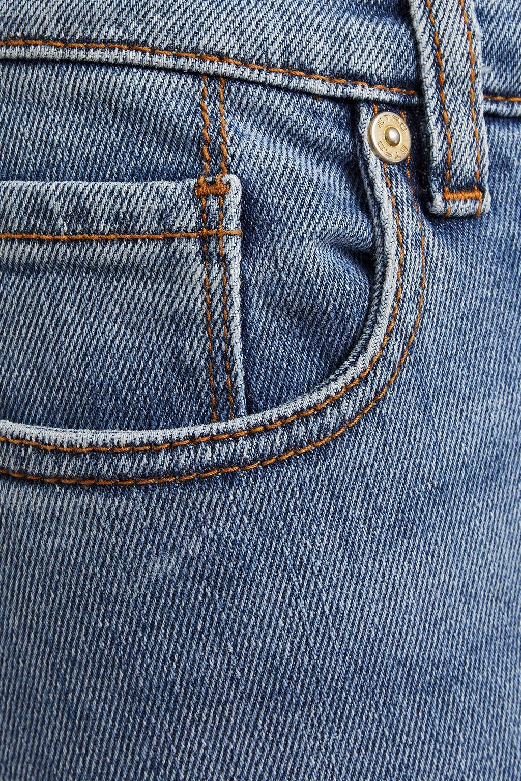 ETRO Embellished jacquard-trimmed mid-rise straight-leg jeans