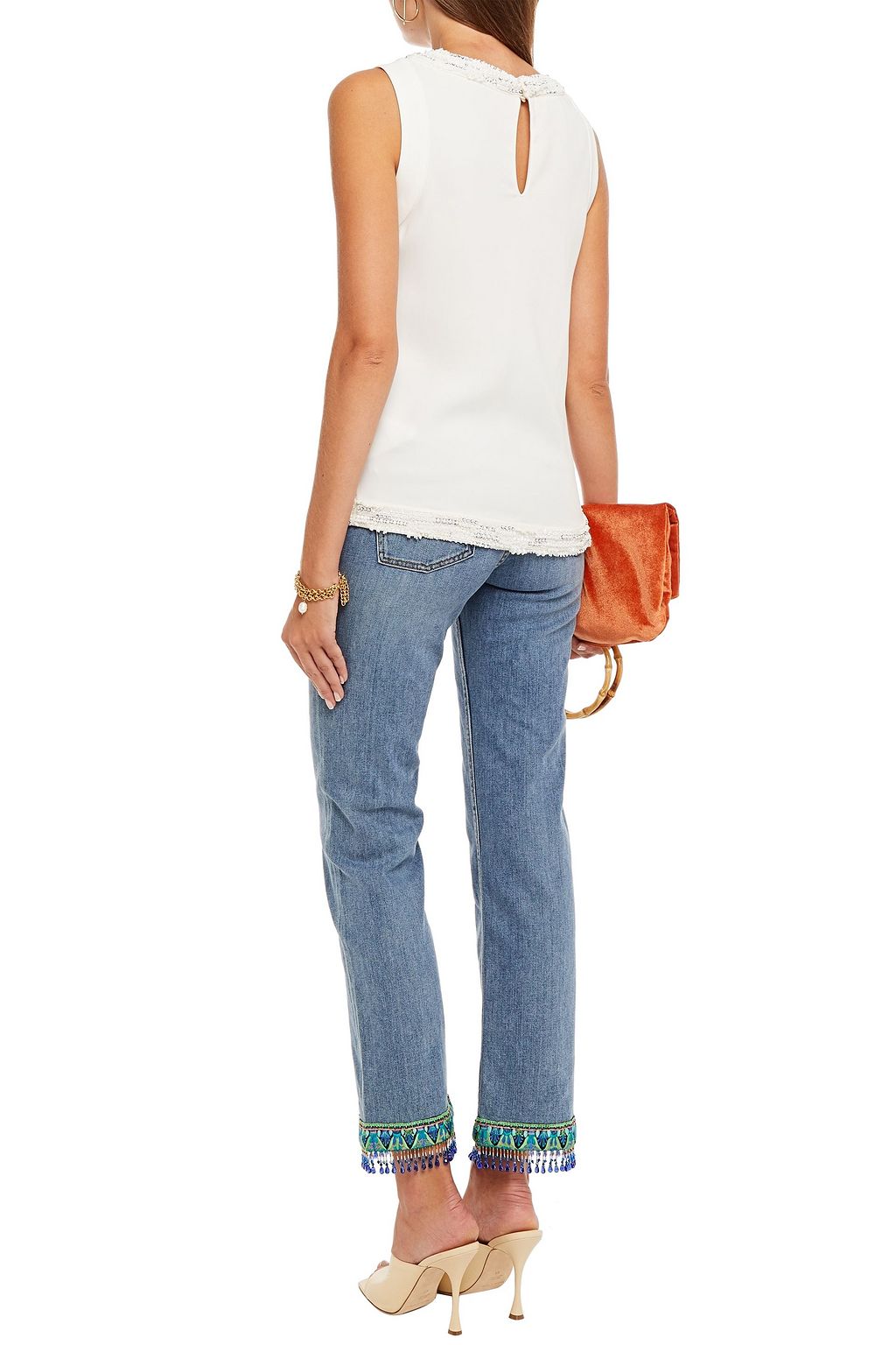 ETRO Embellished jacquard-trimmed mid-rise straight-leg jeans