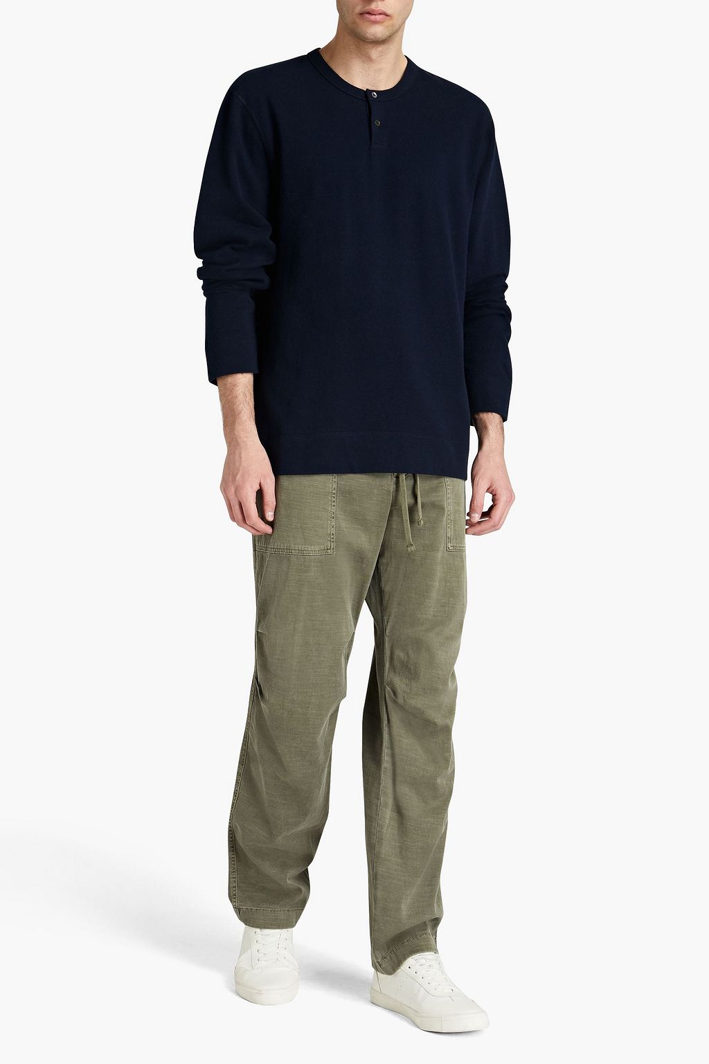 JAMES PERSE Cotton-blend fleece Henley t-shirt
