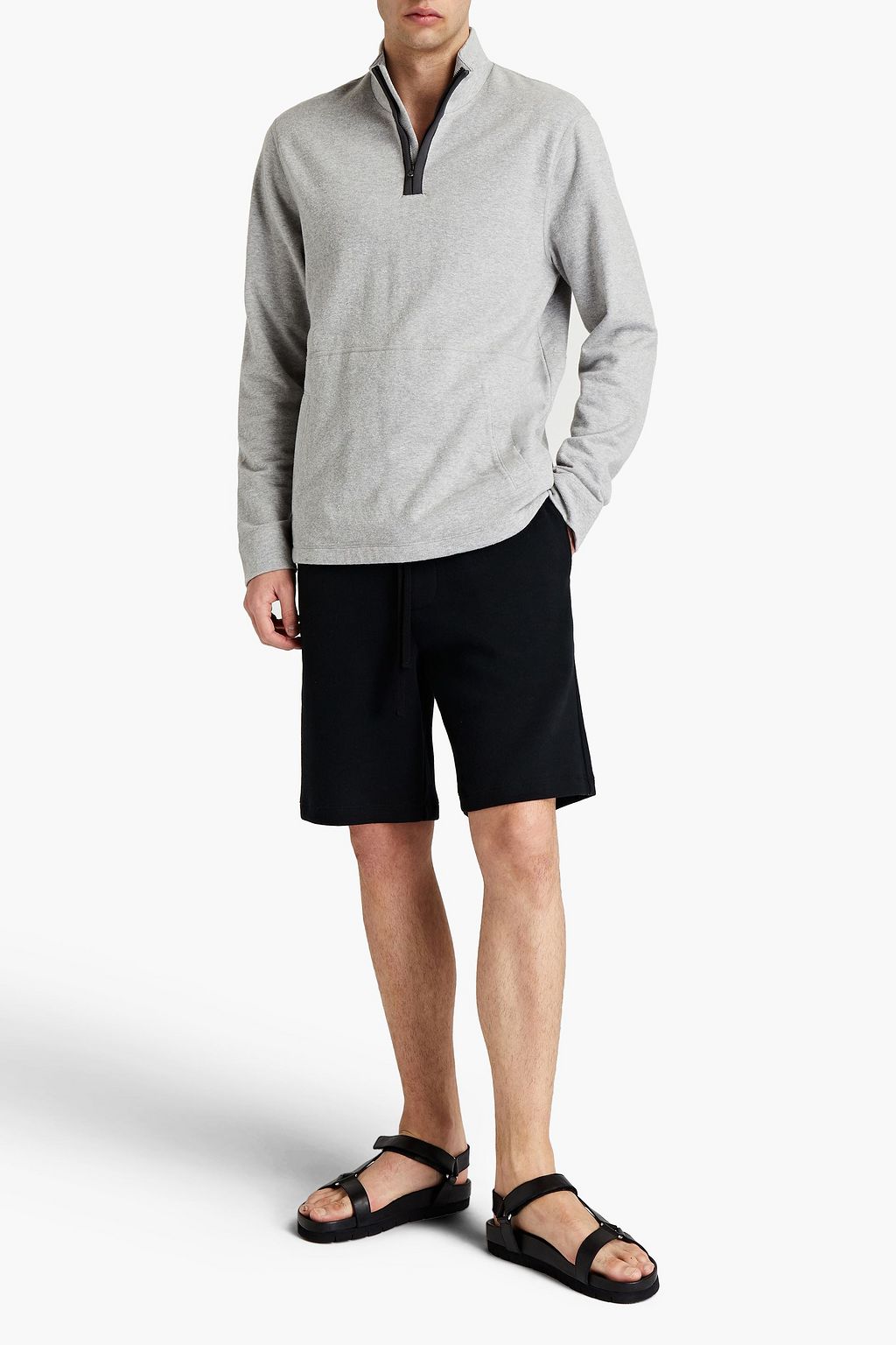 JAMES PERSE Mélange cotton-blend fleece half-zip sweatshirt