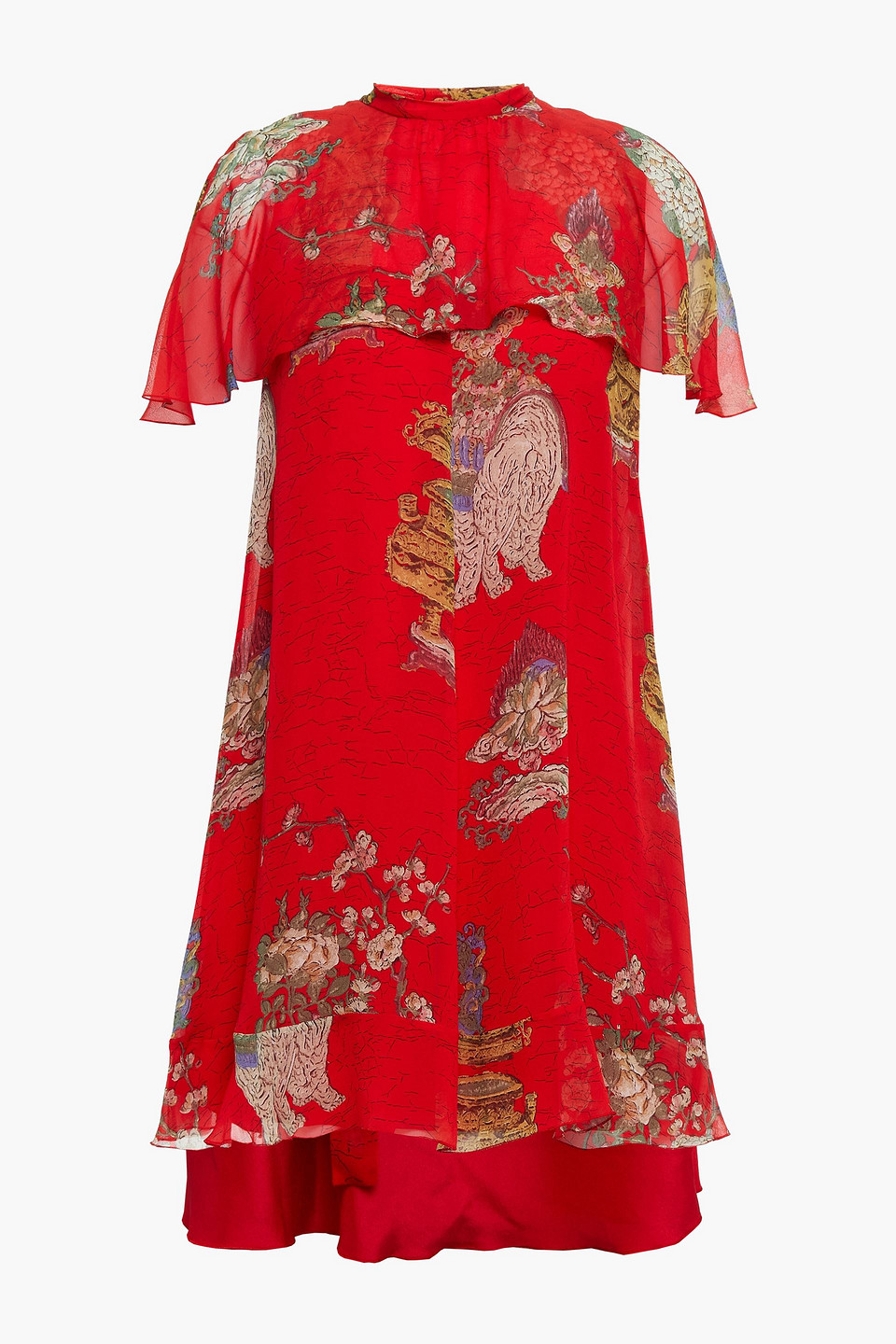 Redvalentino Woman Cape-effect Printed Silk-chiffon Mini Dress Red Size 38