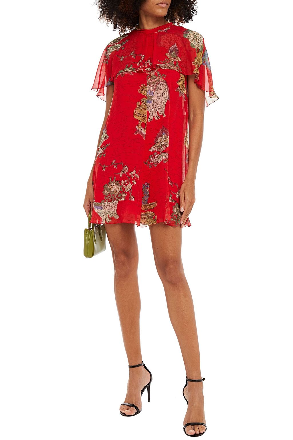 REDVALENTINO Cape-effect printed silk-chiffon mini dress