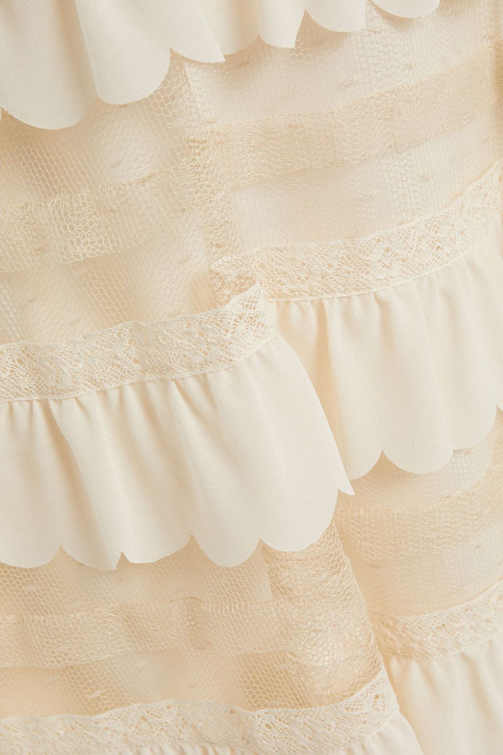REDVALENTINO Tiered lace, point d'espirit and lace mini dress