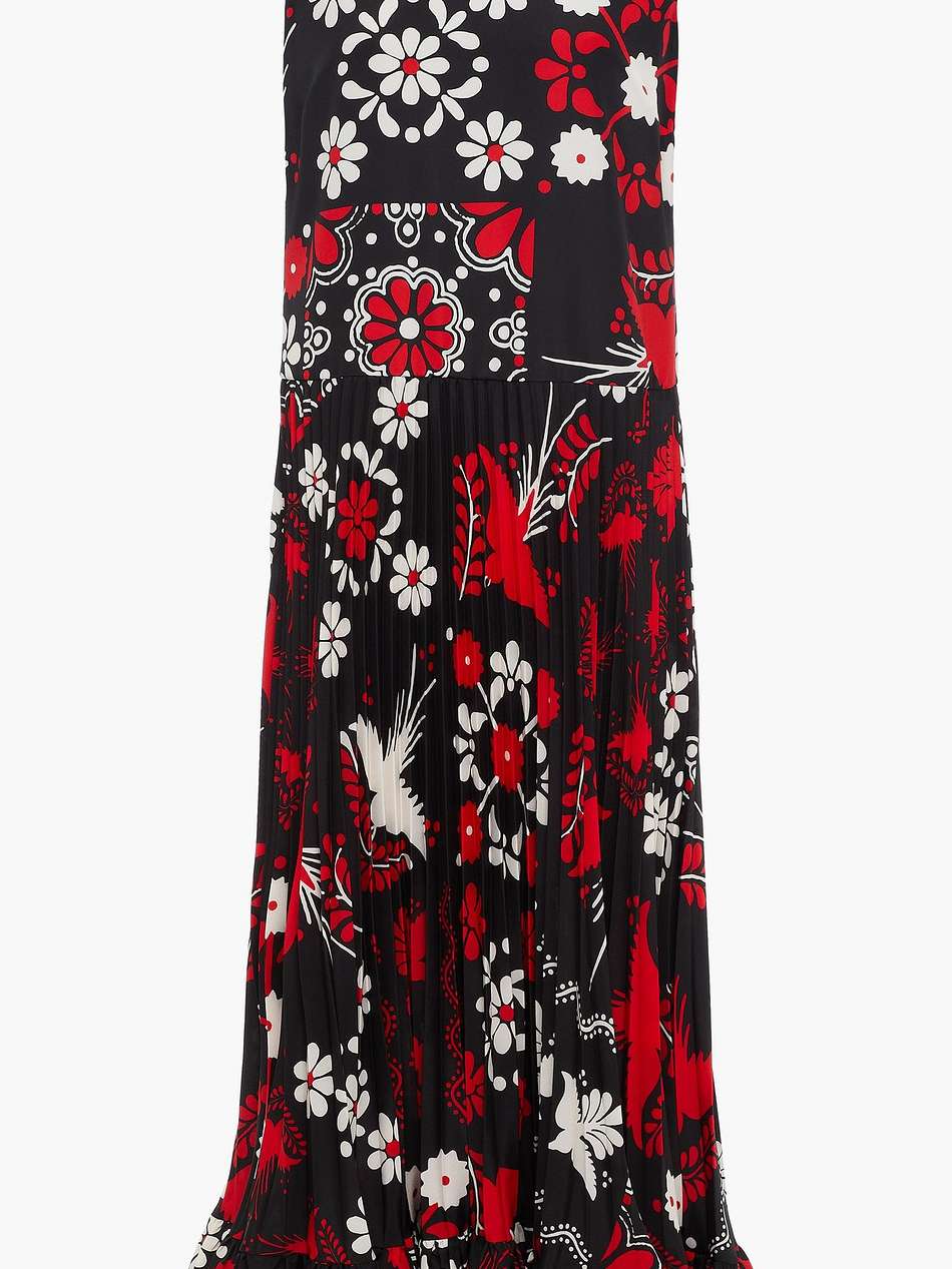 pleated floral-print crepe de chine midi dress