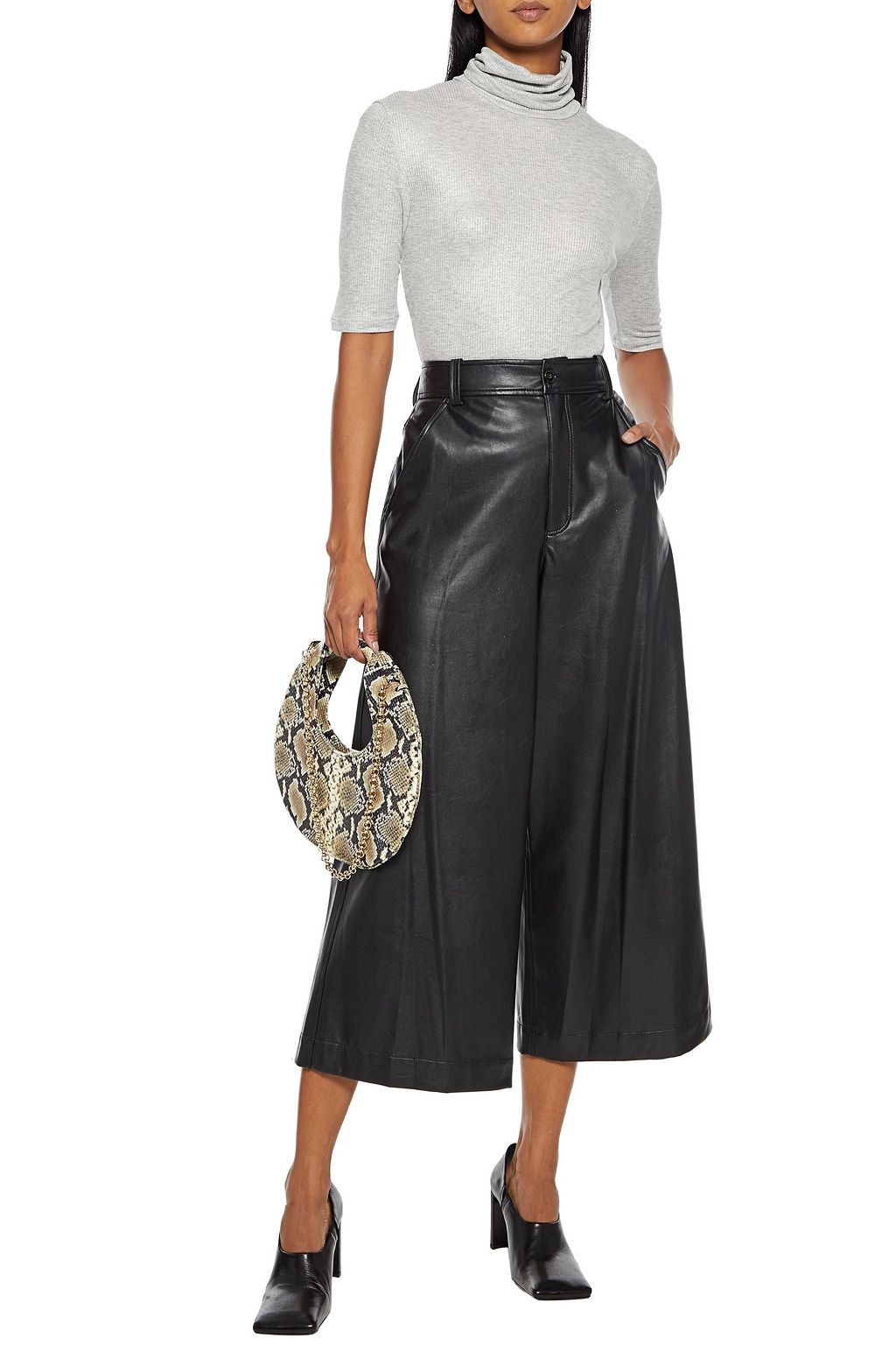 MAJESTIC FILATURES Metallic ribbed stretch-jersey turtleneck top