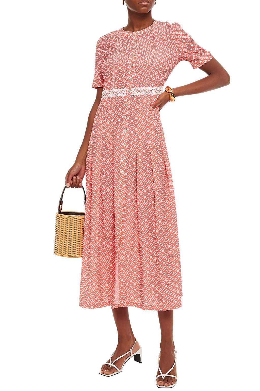 PALOMA BLUE May pleated printed crepe de chine midi dress