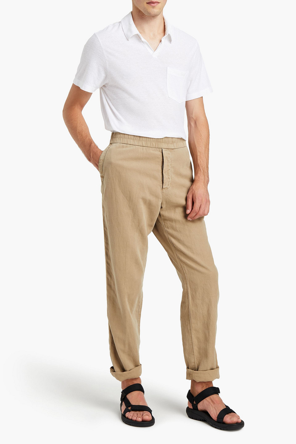 James Perse Man Linen And Cotton-blend Canvas Straight-leg Trousers In Brown