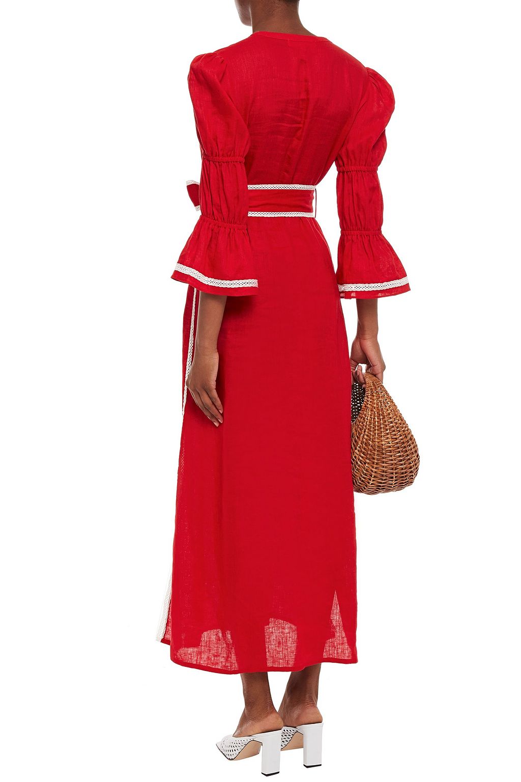 PALOMA BLUE Meredith belted crochet-trimmed linen midi dress
