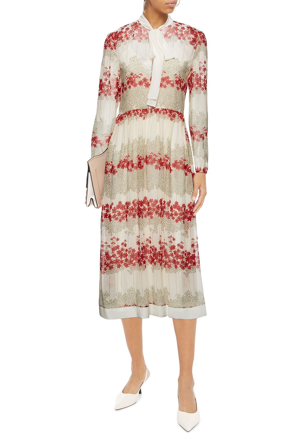 REDVALENTINO Pussy-bow floral-print georgette midi dress