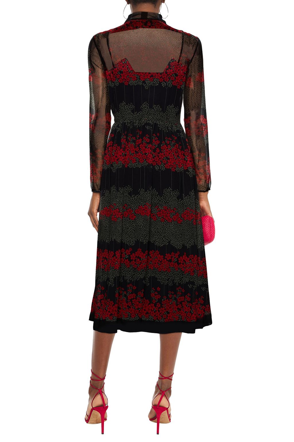 REDVALENTINO Pussy-bow floral-print georgette midi dress