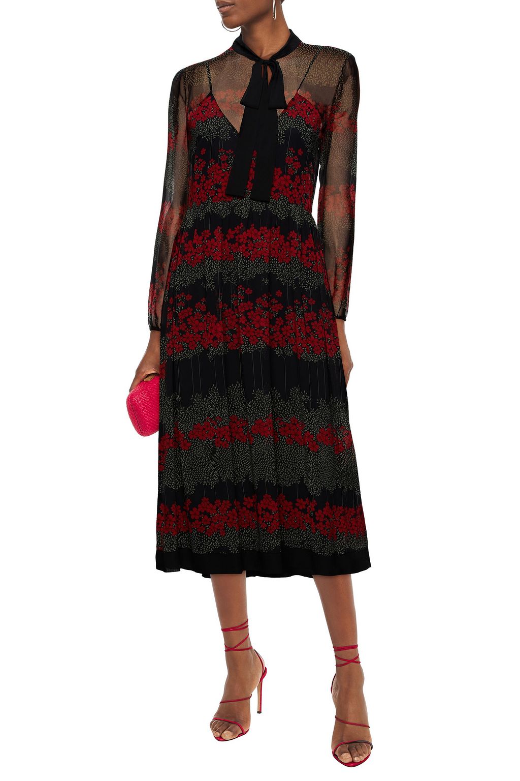 REDVALENTINO Pussy-bow floral-print georgette midi dress