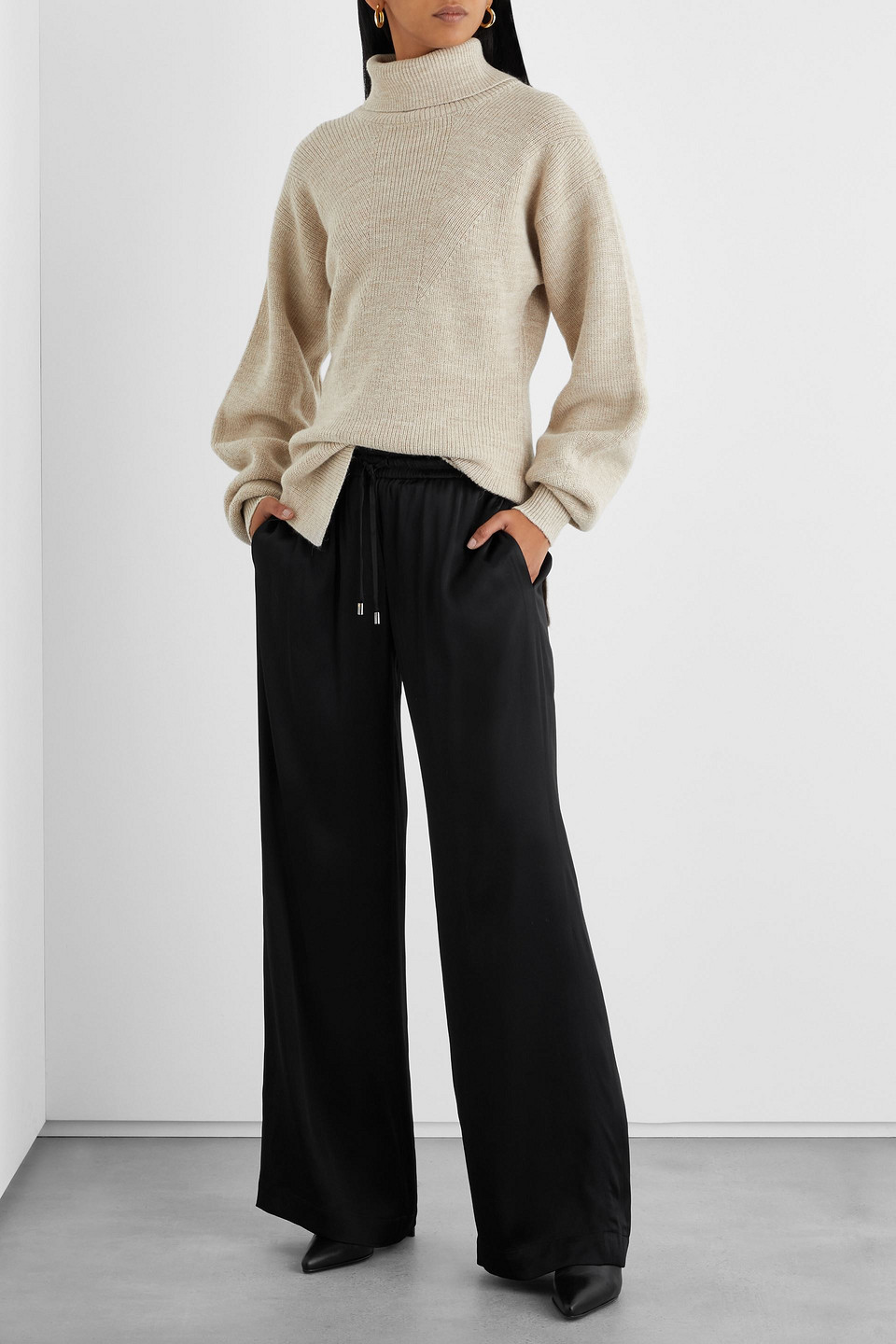 Iris & Ink Geneve Satin Wide-leg Pants In Black