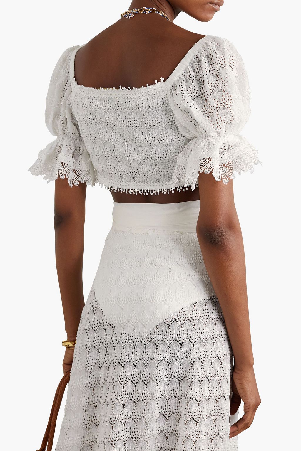 WAIMARI Janeiro cropped guipure lace-trimmed crochet-knit top