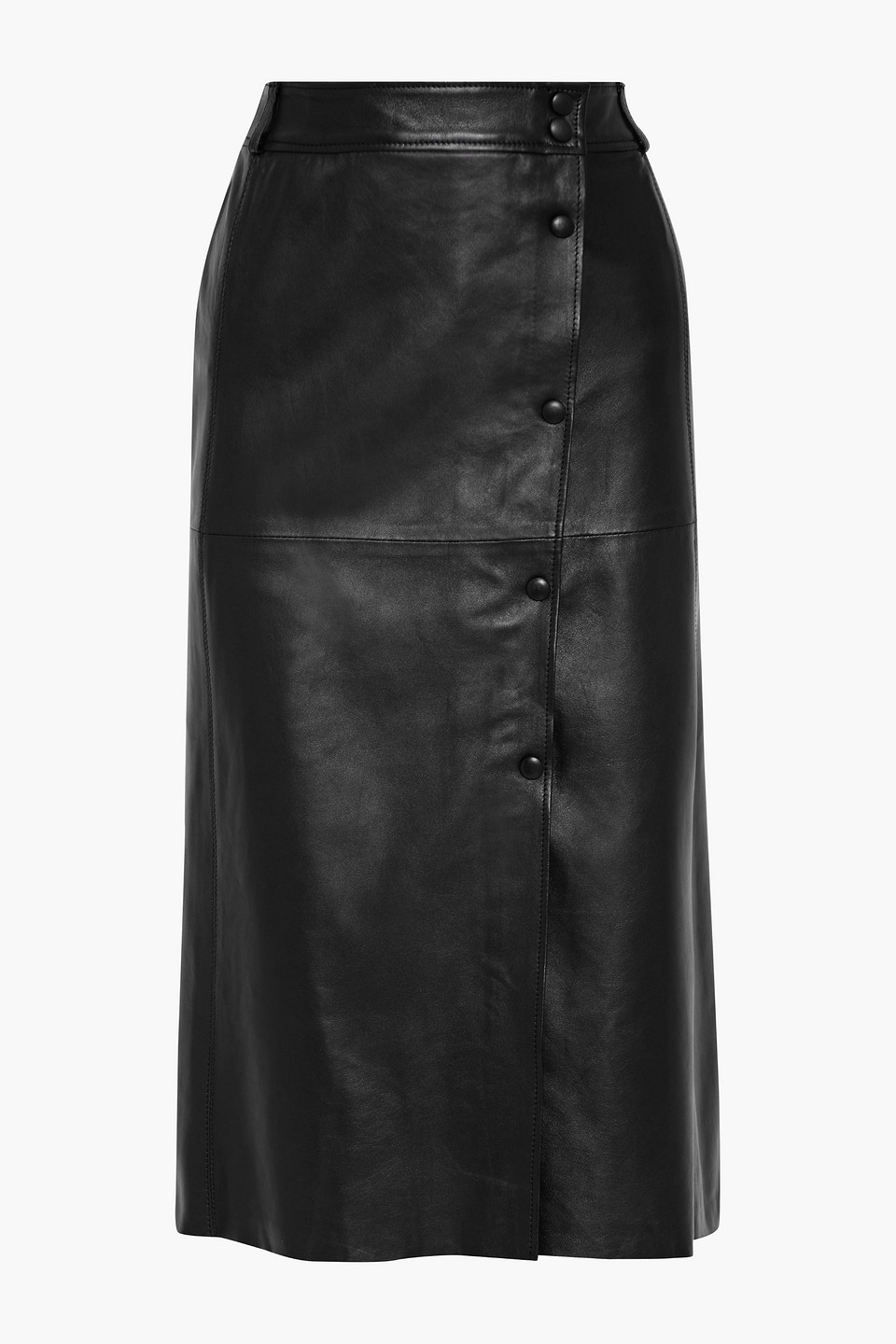 iris & ink - béatrice wrap-effect leather midi skirt - black - uk/au 8
