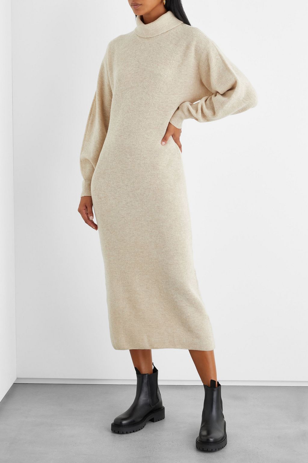 IRIS & INK Denise organic merino wool turtleneck midi dress