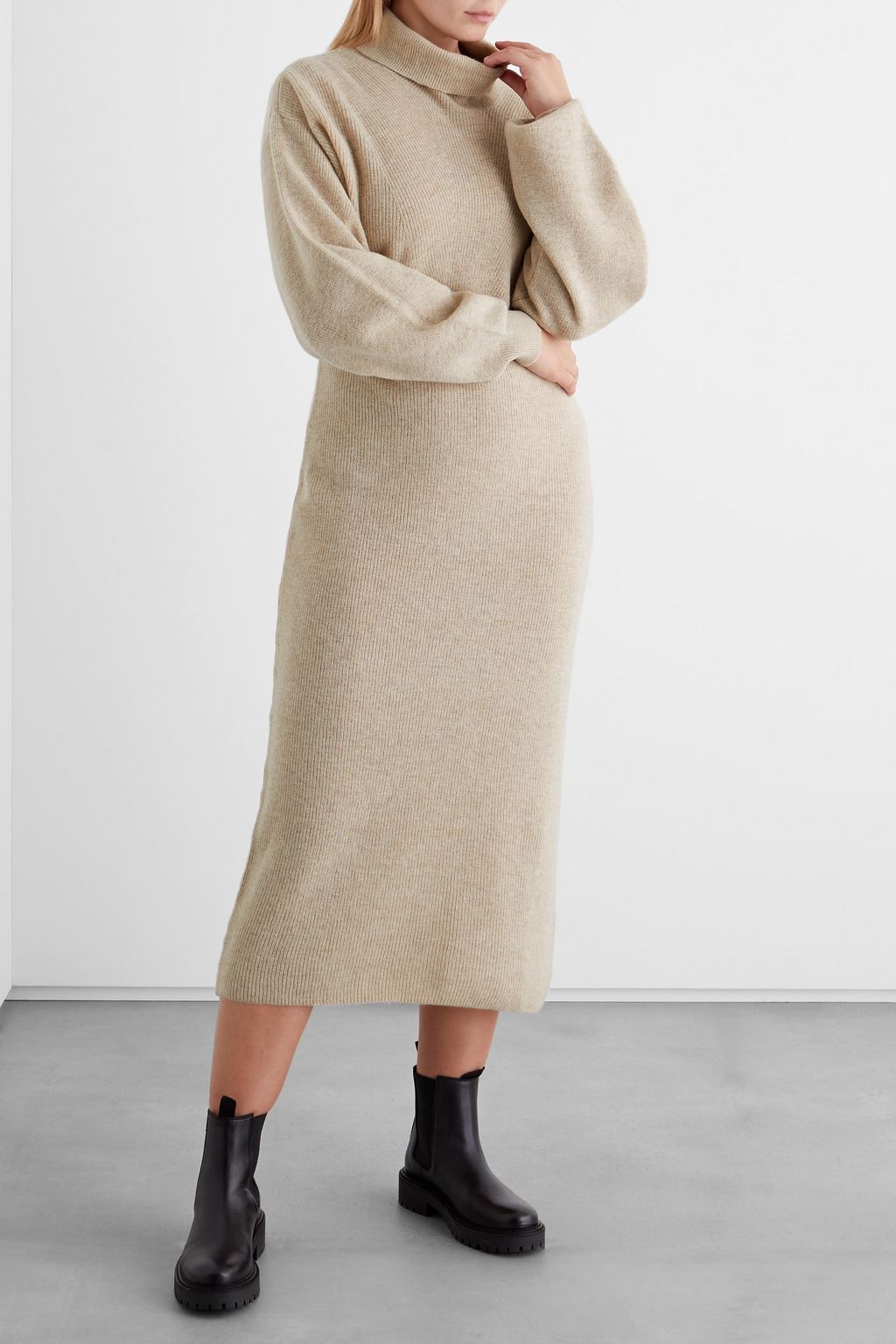 IRIS & INK Denise organic merino wool turtleneck midi dress