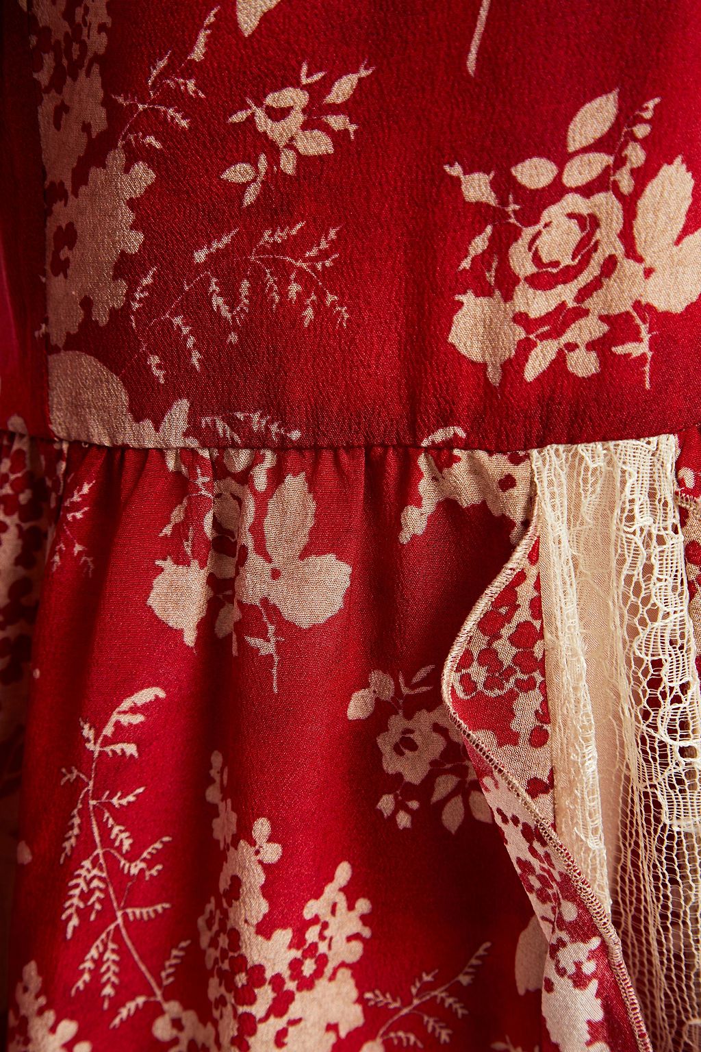REDVALENTINO Lace-paneled floral-print silk crepe de chine mini dress