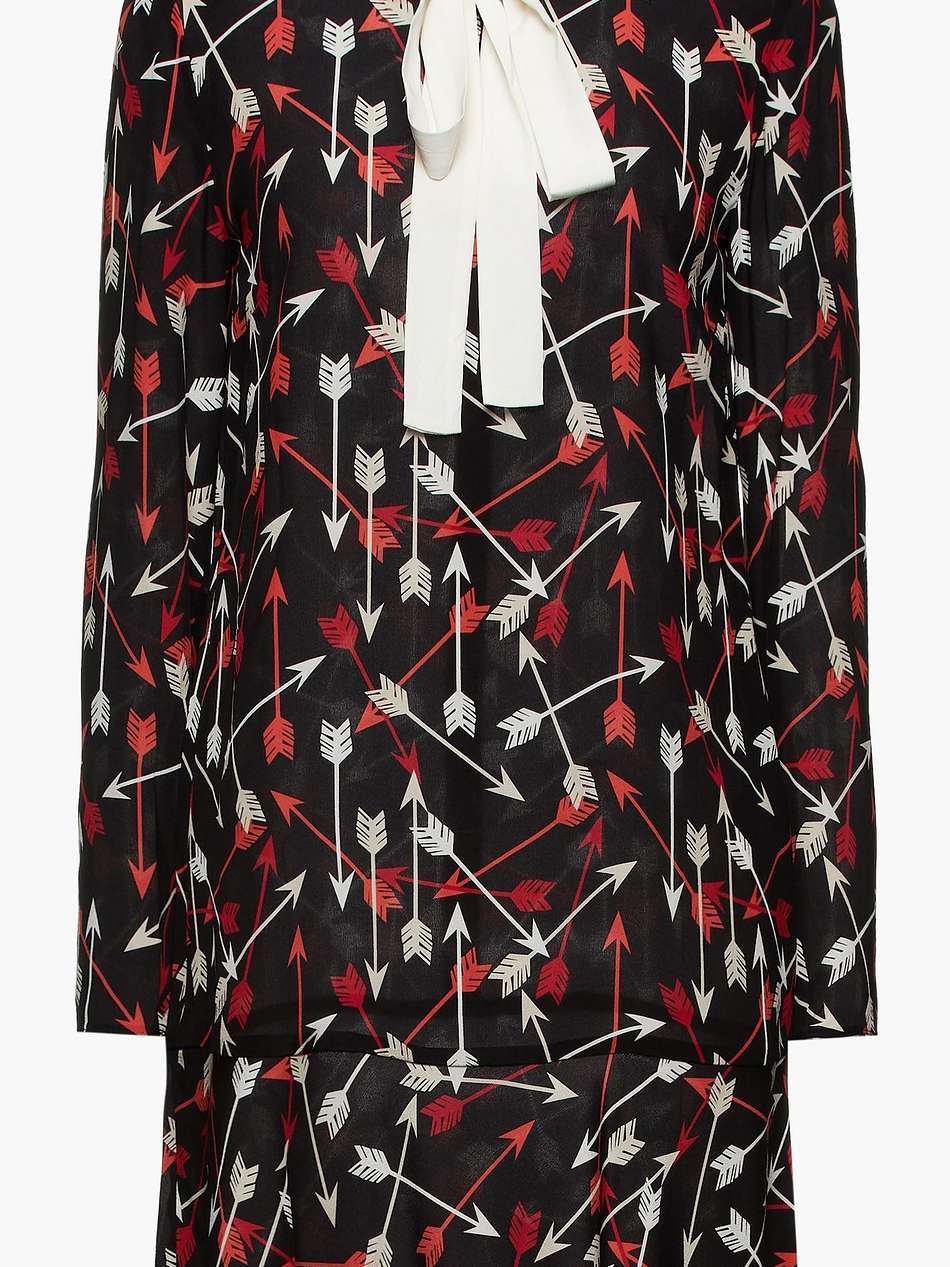 pussy-bow printed silk crepe de chine mini dress
