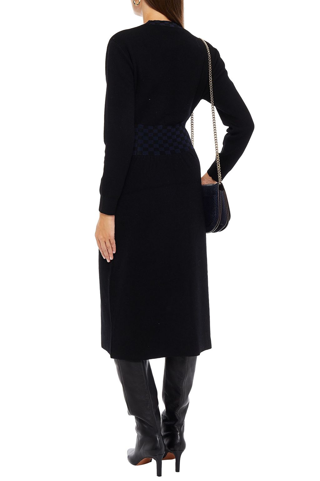 TORY BURCH Checked wool-blend midi dress
