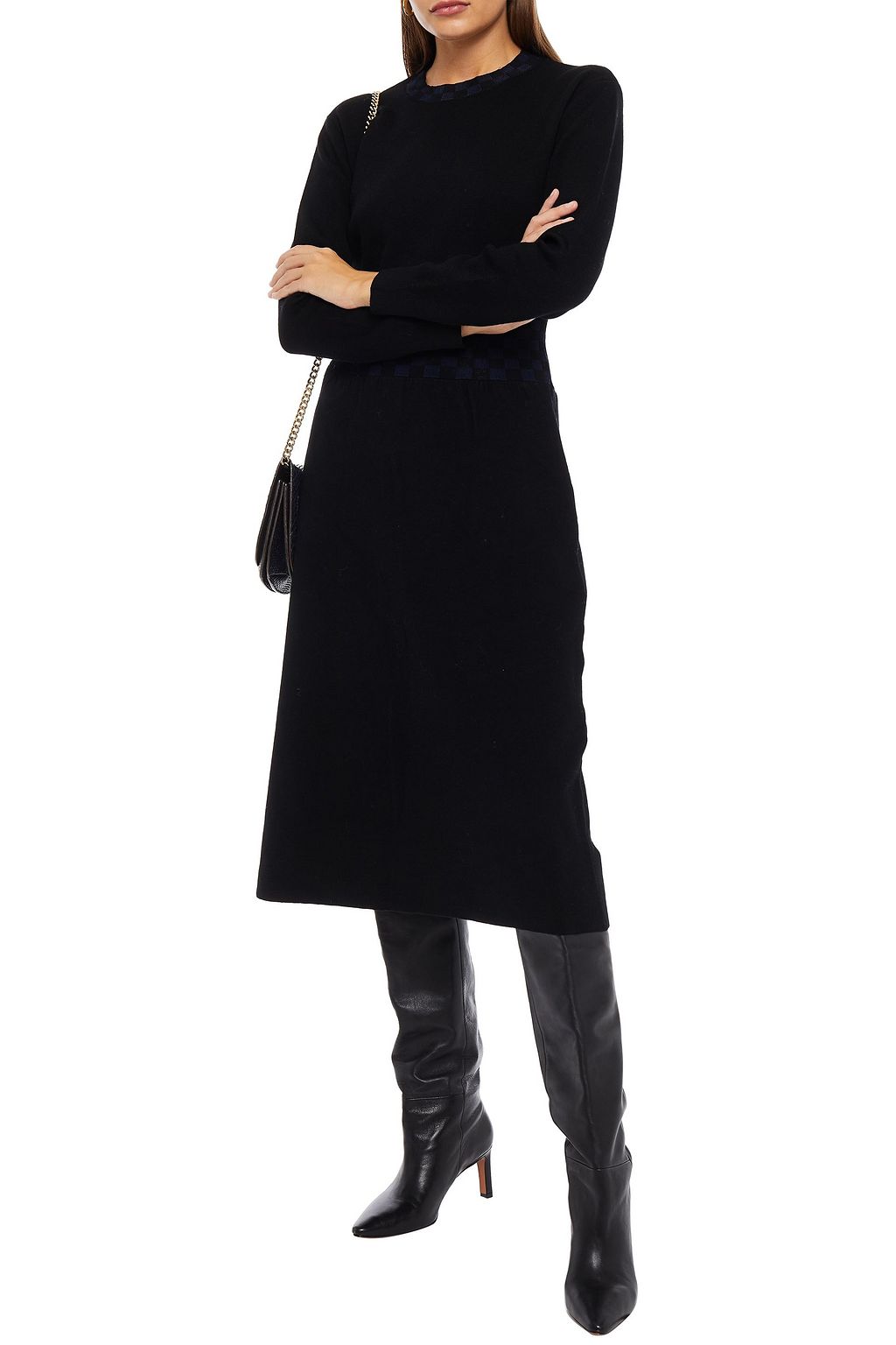 TORY BURCH Checked wool-blend midi dress