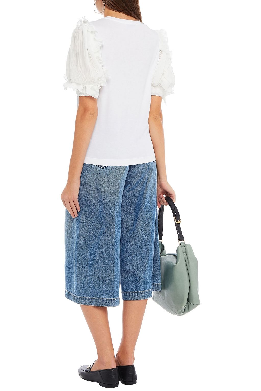 SANDRO Ruffle-trimmed cotton-jersey T-shirt