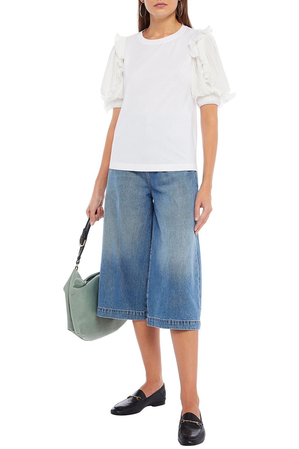 SANDRO Ruffle-trimmed cotton-jersey T-shirt