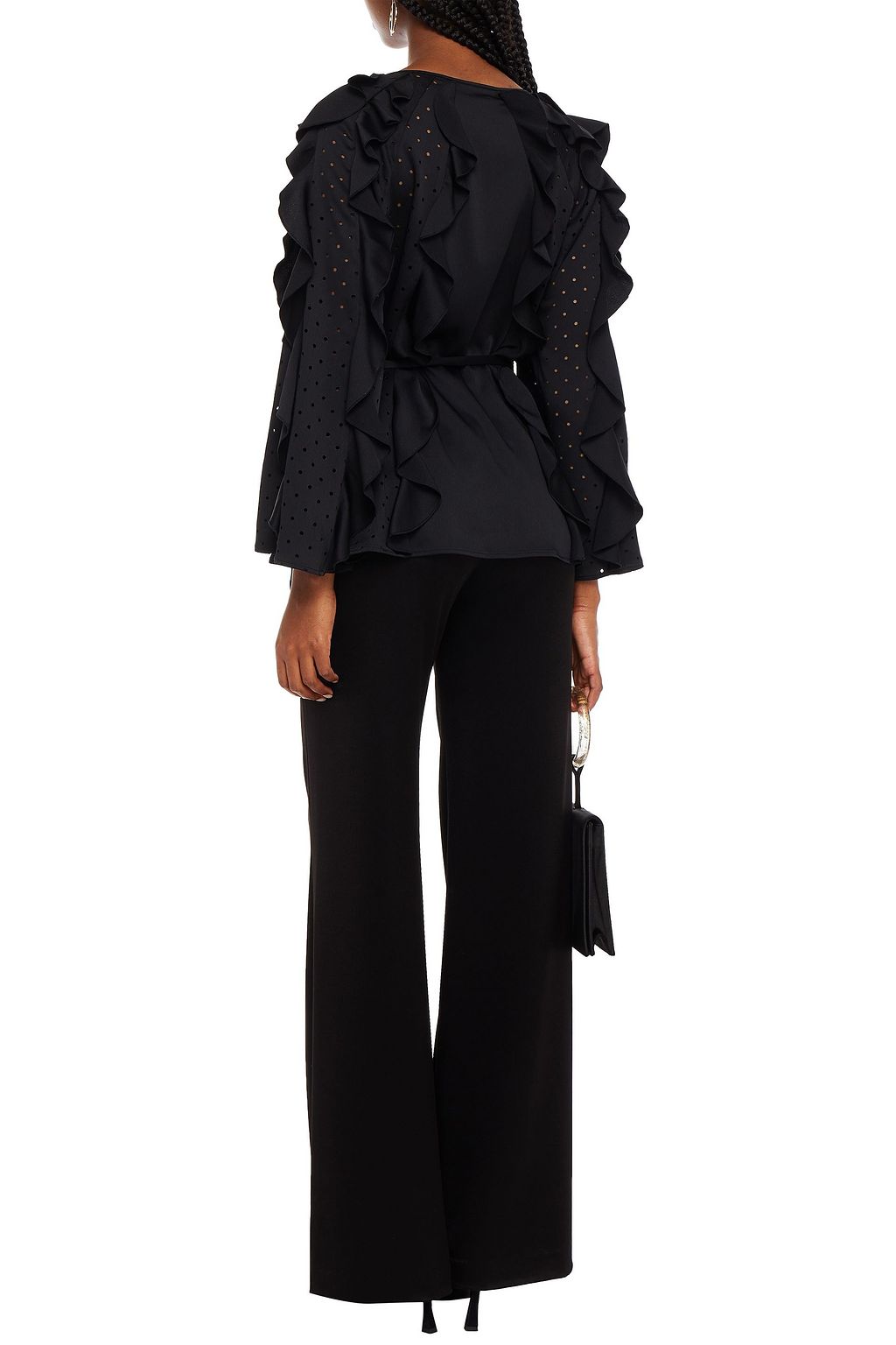 HUISHAN ZHANG Ruffled perforated satin-crepe blouse