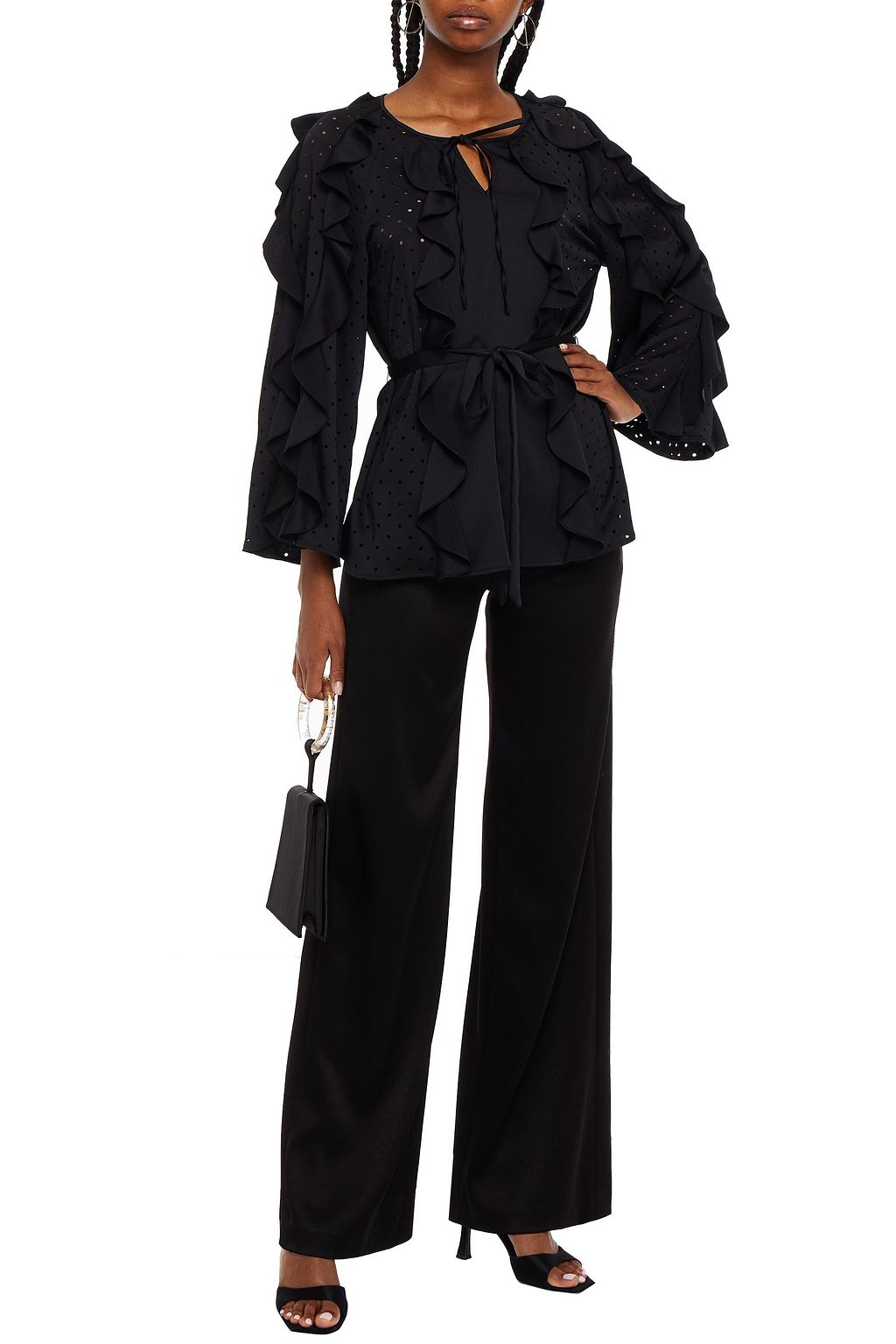 HUISHAN ZHANG Ruffled perforated satin-crepe blouse