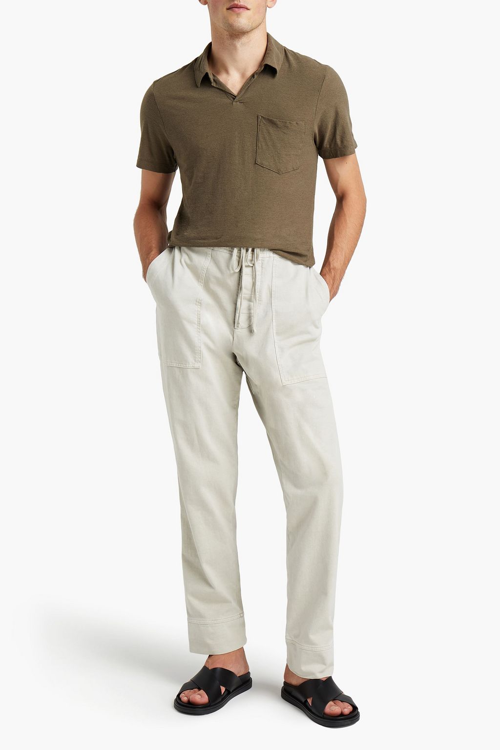JAMES PERSE Cotton and linen-blend jersey polo shirt
