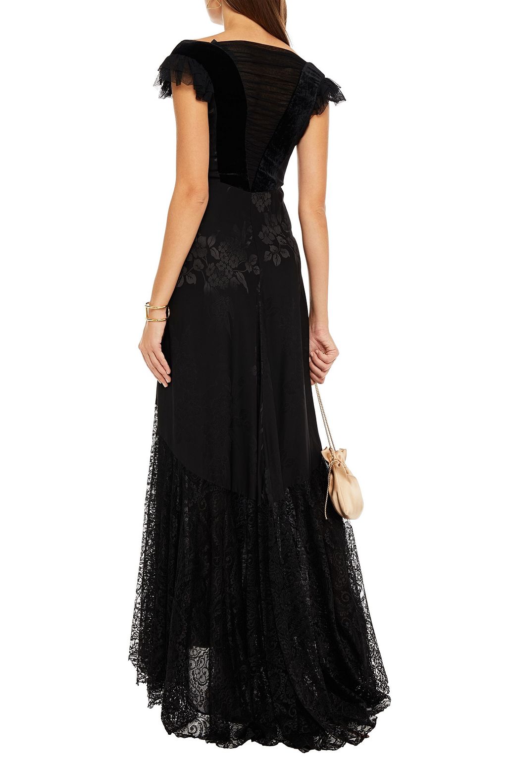 ETRO Velvet-trimmed ruffled lace, tulle and jacquard gown