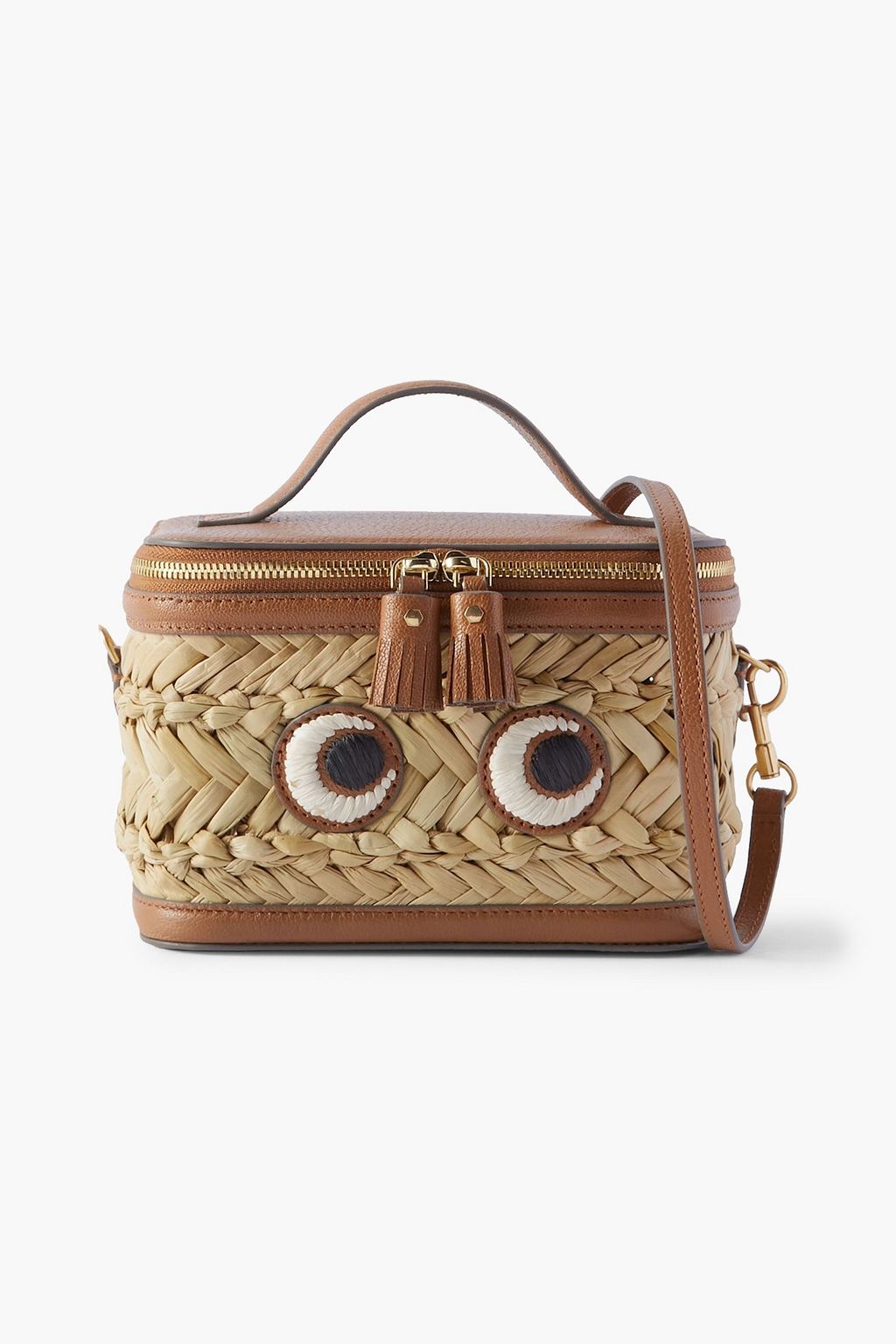 ANYA HINDMARCH Leather-trimmed straw shoulder bag | Sale up to 70