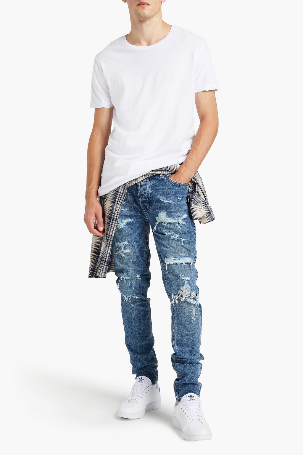 KSUBI Logo-embroidered distressed cotton-jersey T-shirt