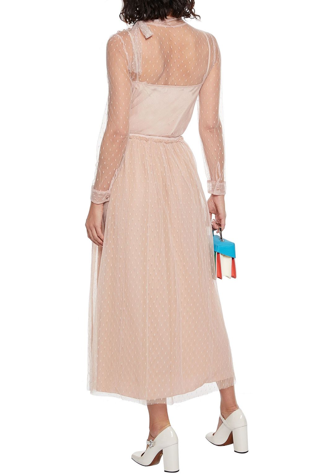 REDVALENTINO Gathered point d'esprit midi skirt