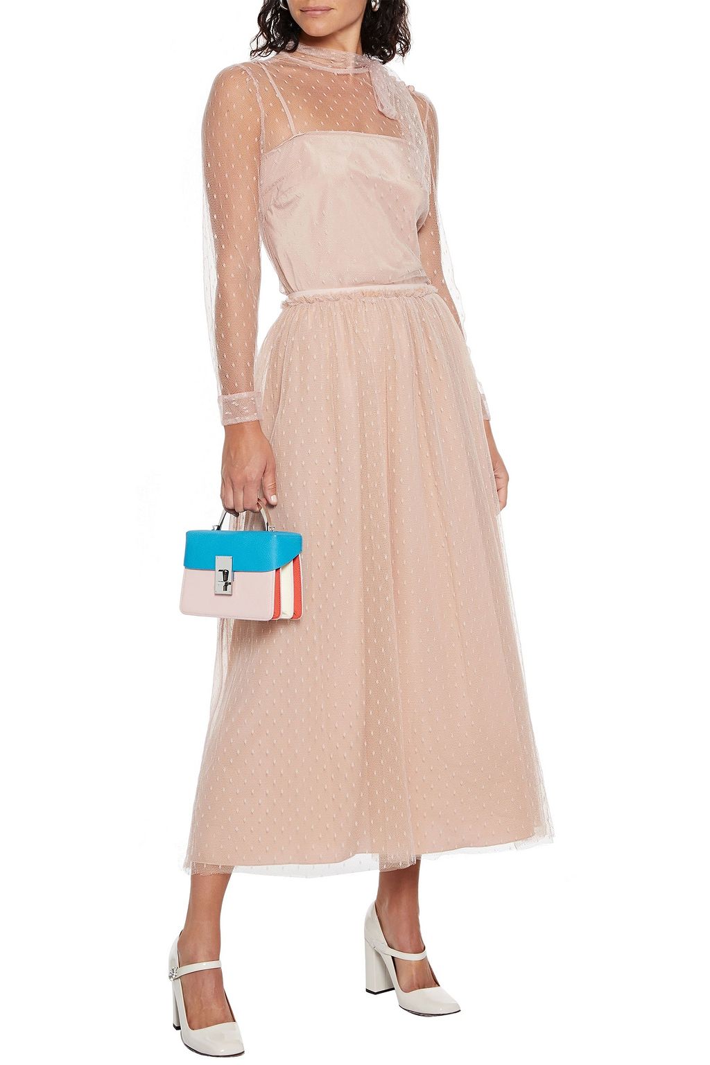 REDVALENTINO Gathered point d'esprit midi skirt