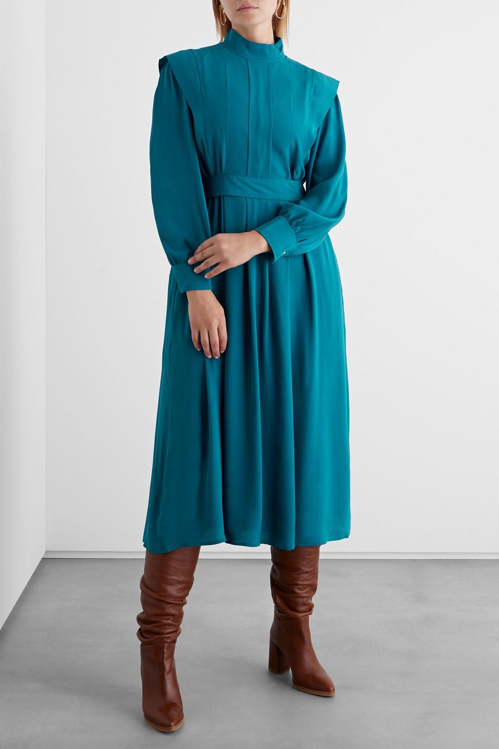 IRIS & INK Faustine pleated crepe de chine midi dress